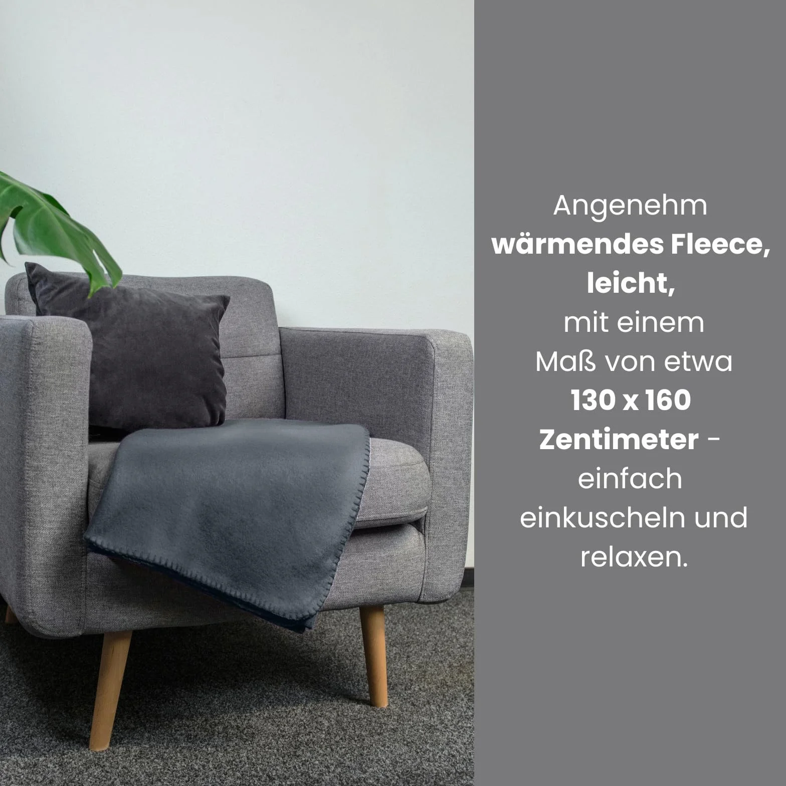 Couverture Polaire OekoTex 130x160 cm 400g Anti-Boulochage Gris foncé