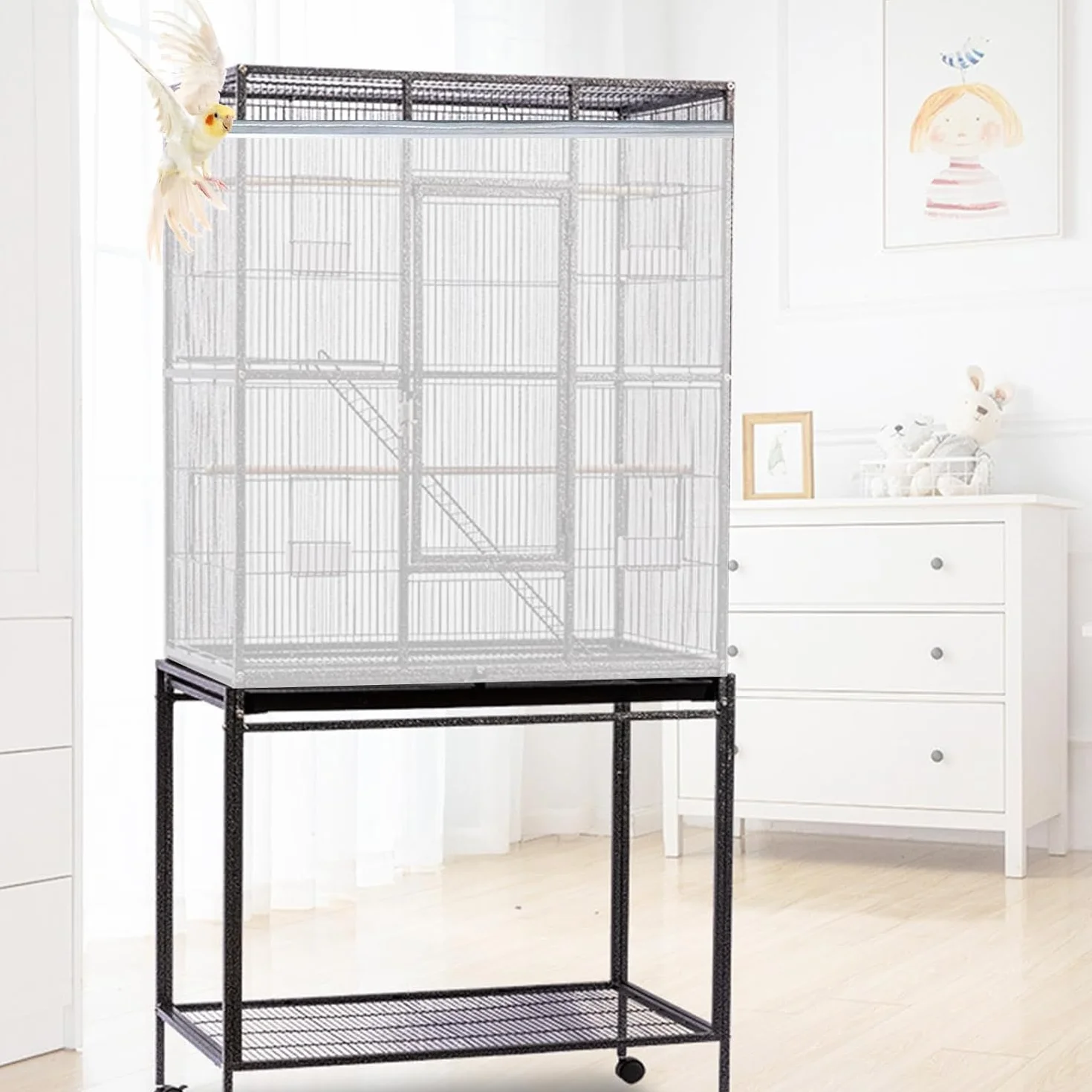 ASOCEA Extra Large Cage À Oiseaux Couverture Filet de Perroquet en Maille de Nylon 118x31.5in 300x80cm Blanc