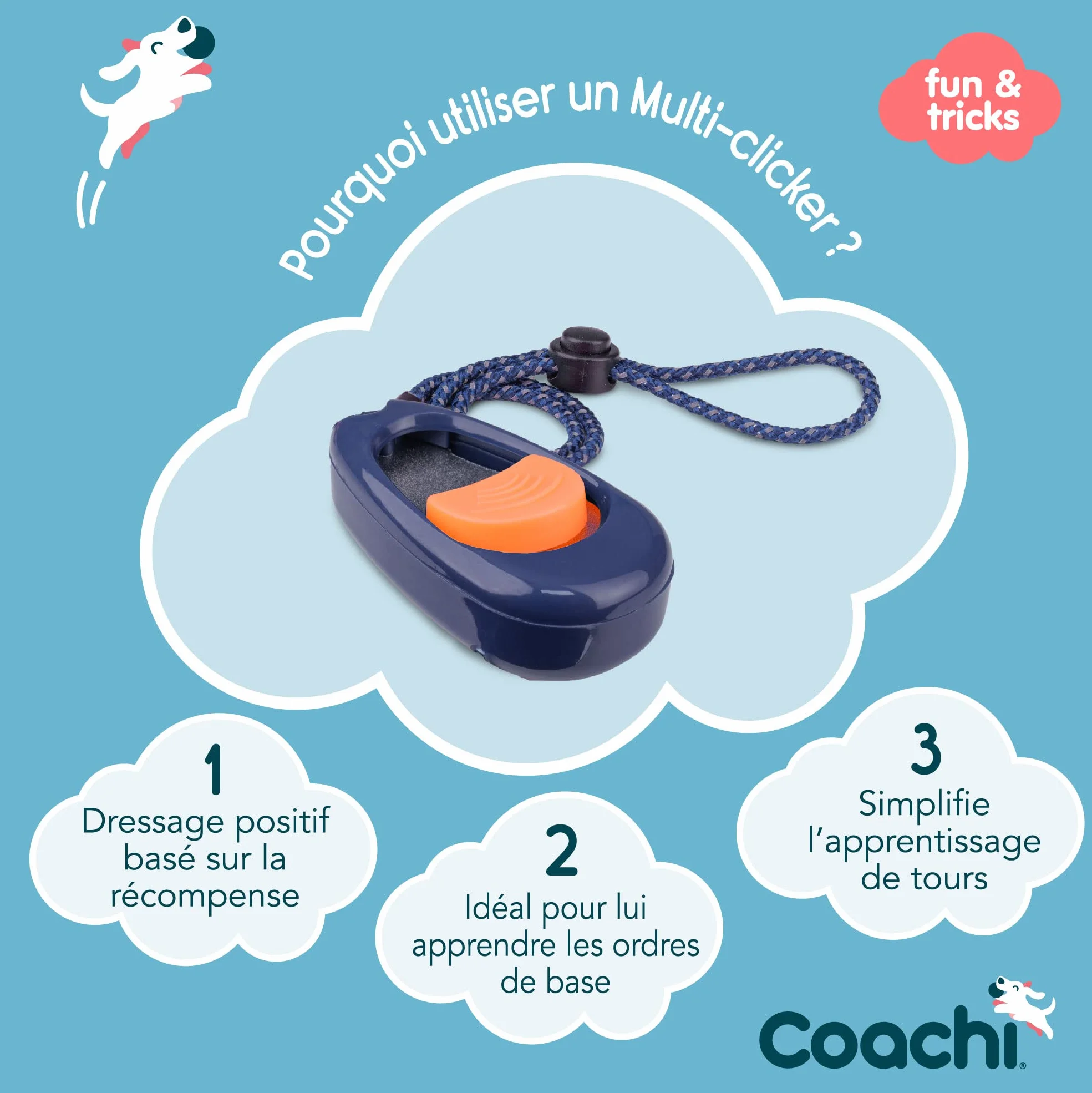 Coachi Multi-Clicker, Accessoire pour Chien, contrôle du Volume à 3 réglages, Facile à cliquer