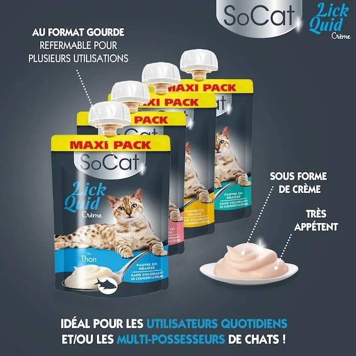 Riga - Socat Lick Quid - Friandises pour Chat - Snack Humide Au Thon - Crème A Lécher - Riche en Protéines - sans Céréales - Faible en Graisses - Récompense Idéale - Maxi Pack - 90 g