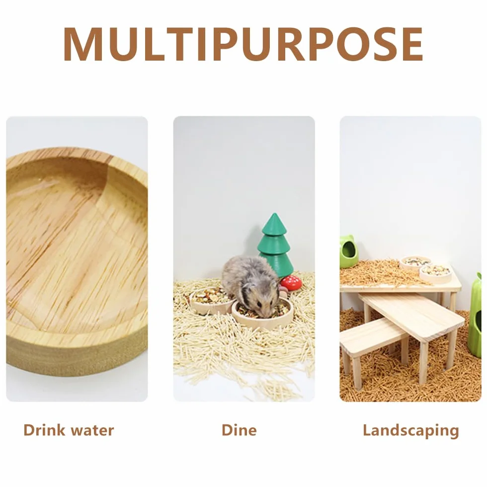 Bekecidi Lot de 2 Gamelles en Bois pour Hamster, 2 Tailles