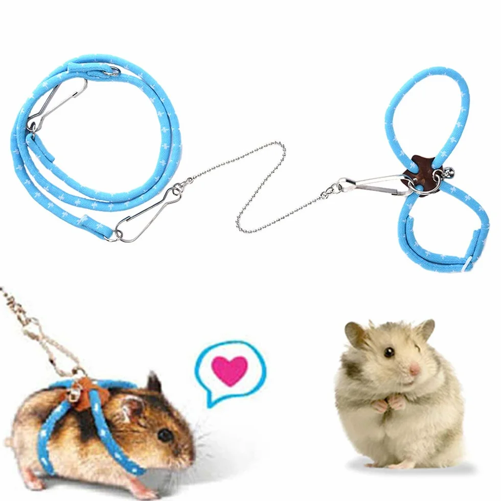 Harnais pour Hamster Réglable avec Corde et Clochette - Laisse pour Rat, Souris et Furet - Bleu
