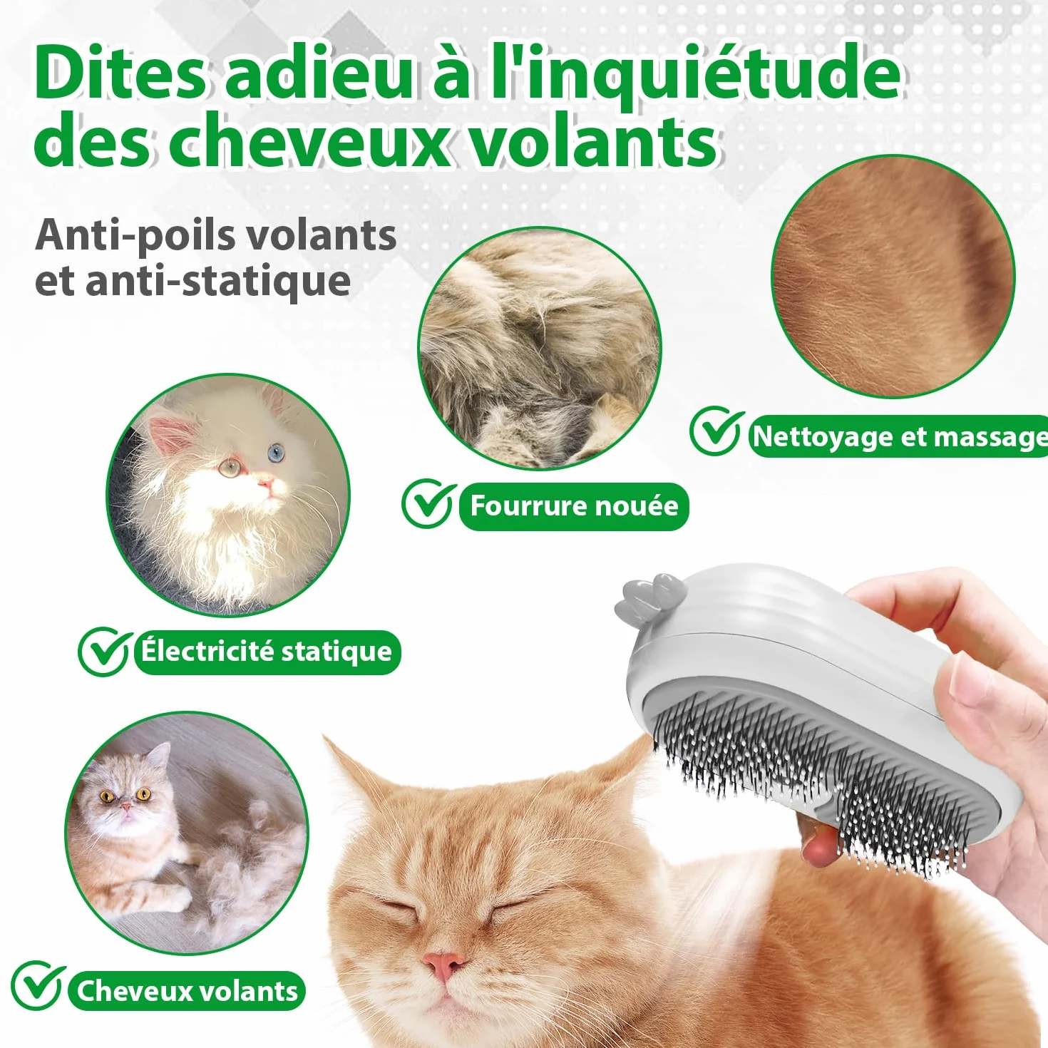 Brosse Vapeur pour Chat Rechargeable Autonettoyant Toilettage Animaux