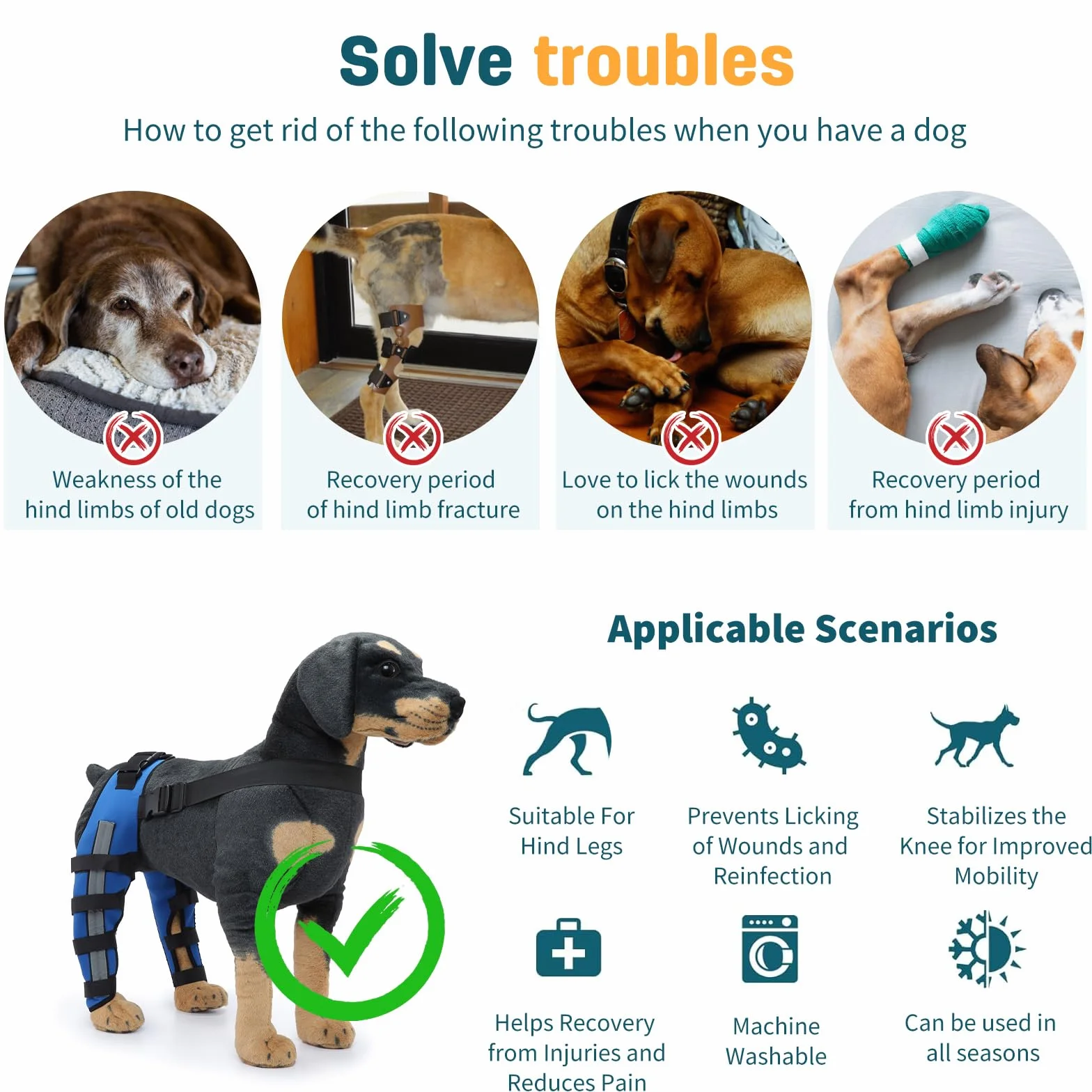 PETCUTE Genouillères Réfléchissantes Ajustables pour Chien - Support Articulaire Antichoc LCA/CCL, Protège-Coude XS Bleu