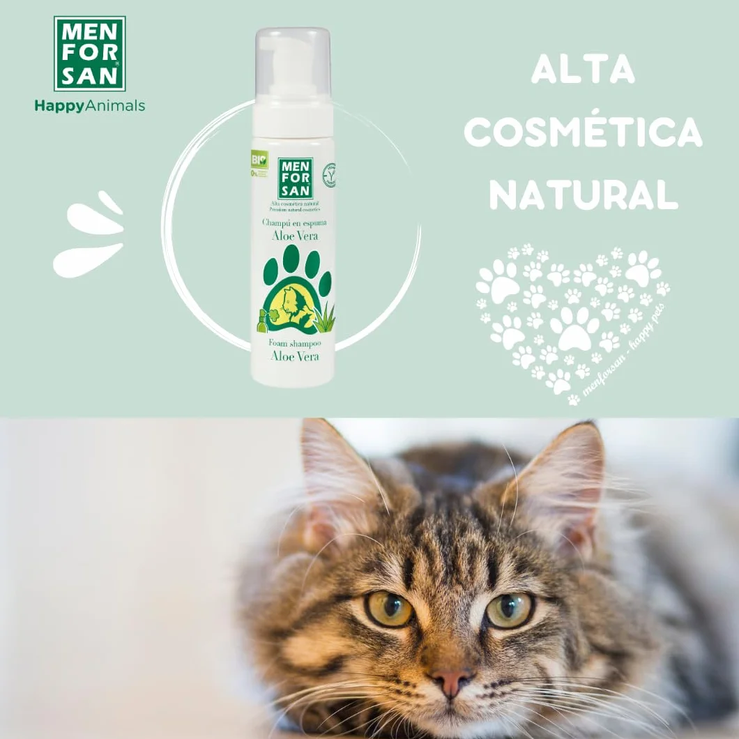 MENFORSAN Shampooing Mousse à l'Aloe Vera pour Chats 200ml, Nettoie sans Eau