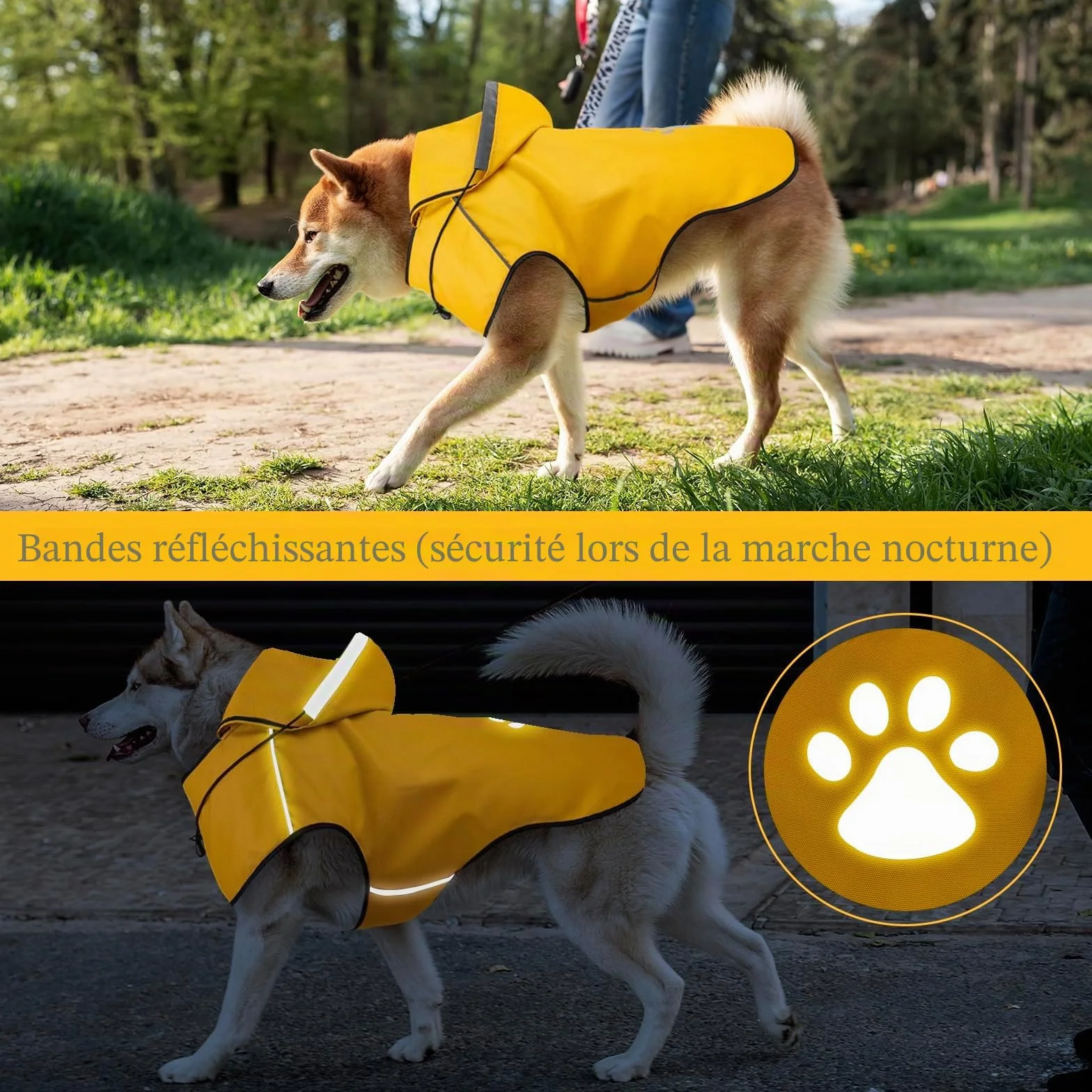 Manteaux Imperméables pour Chiens avec Capuchon et Réfléchissantes - Poncho de Pluie Taille XL