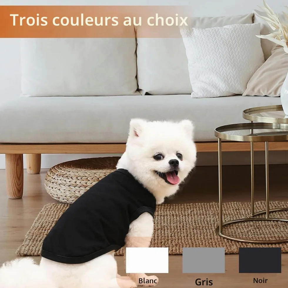 T-Shirt d'été pour Chien en Coton Doux et Respirant sans Manches, 3 Pièces, pour Petits Chiens et Chats (Noir, Blanc, Gris, Taille M)
