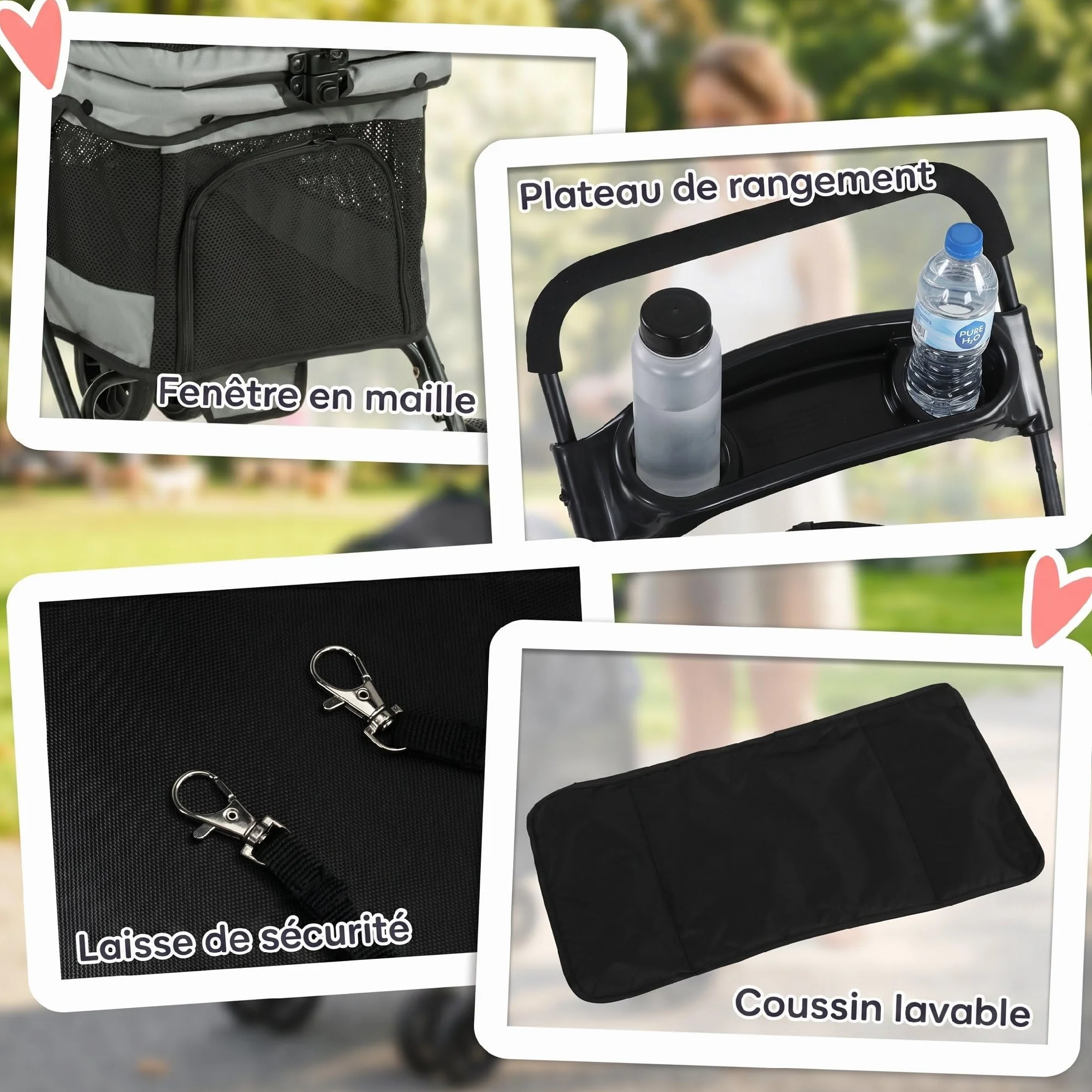 PawHut Poussette pour Chien avec 4 Roues EVA, Chariot Pliable, Frein, Gris
