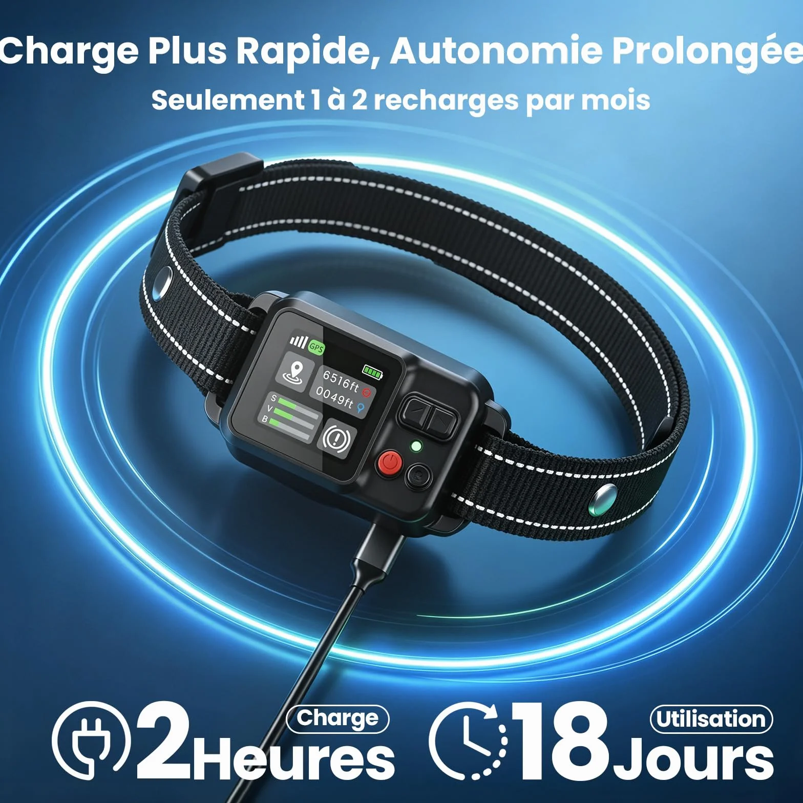 Collier Anti Fugue Chien sans Fil GPS avec Écran Couleur, Clôture GPS Intelligente Haute Précision, Réglable 30-999M, IPX7 Étanche