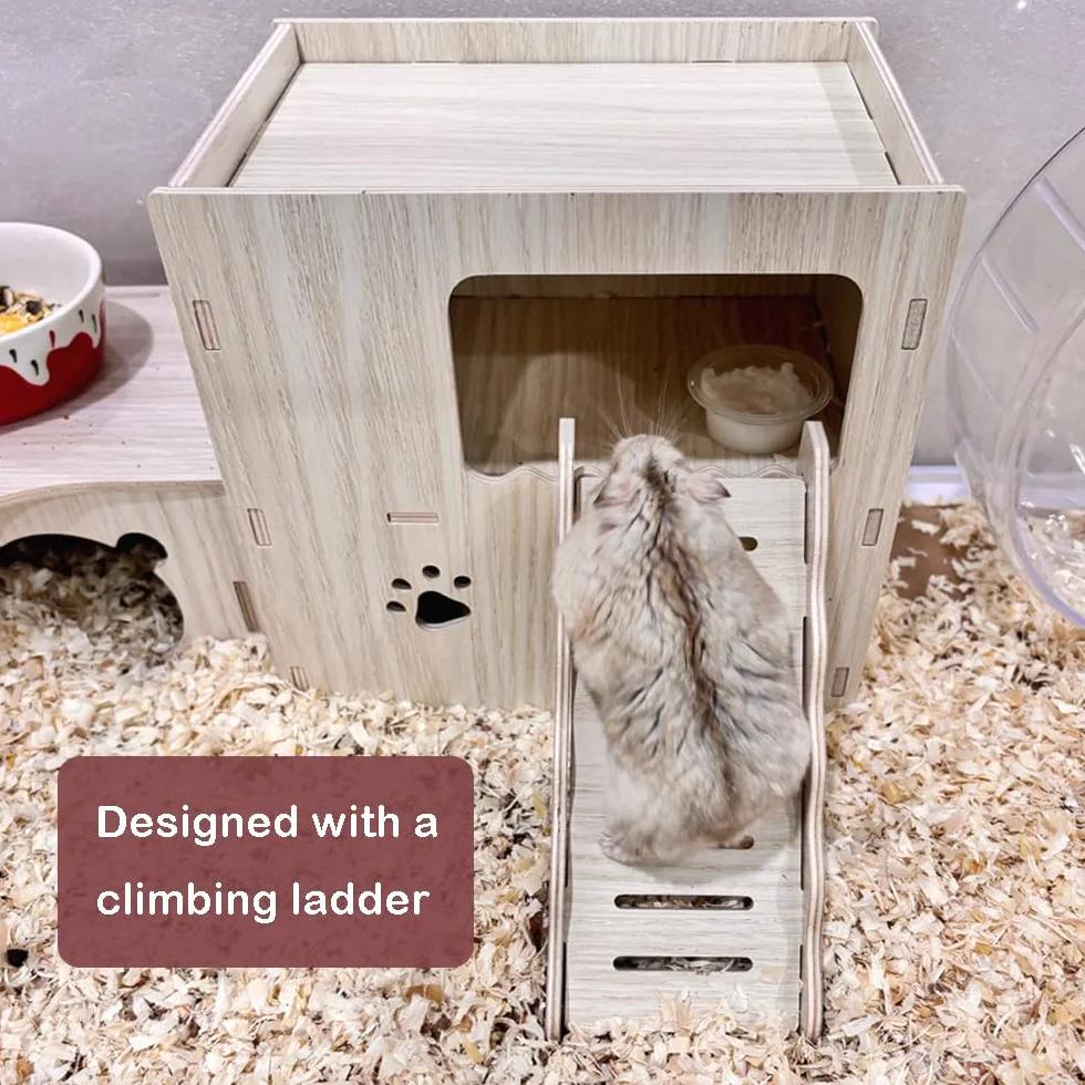 Maison Hamster, Maison en Bois pour Hamster Nains Hamster Syrien Rat Gerbille, 2 étages avec Échelle