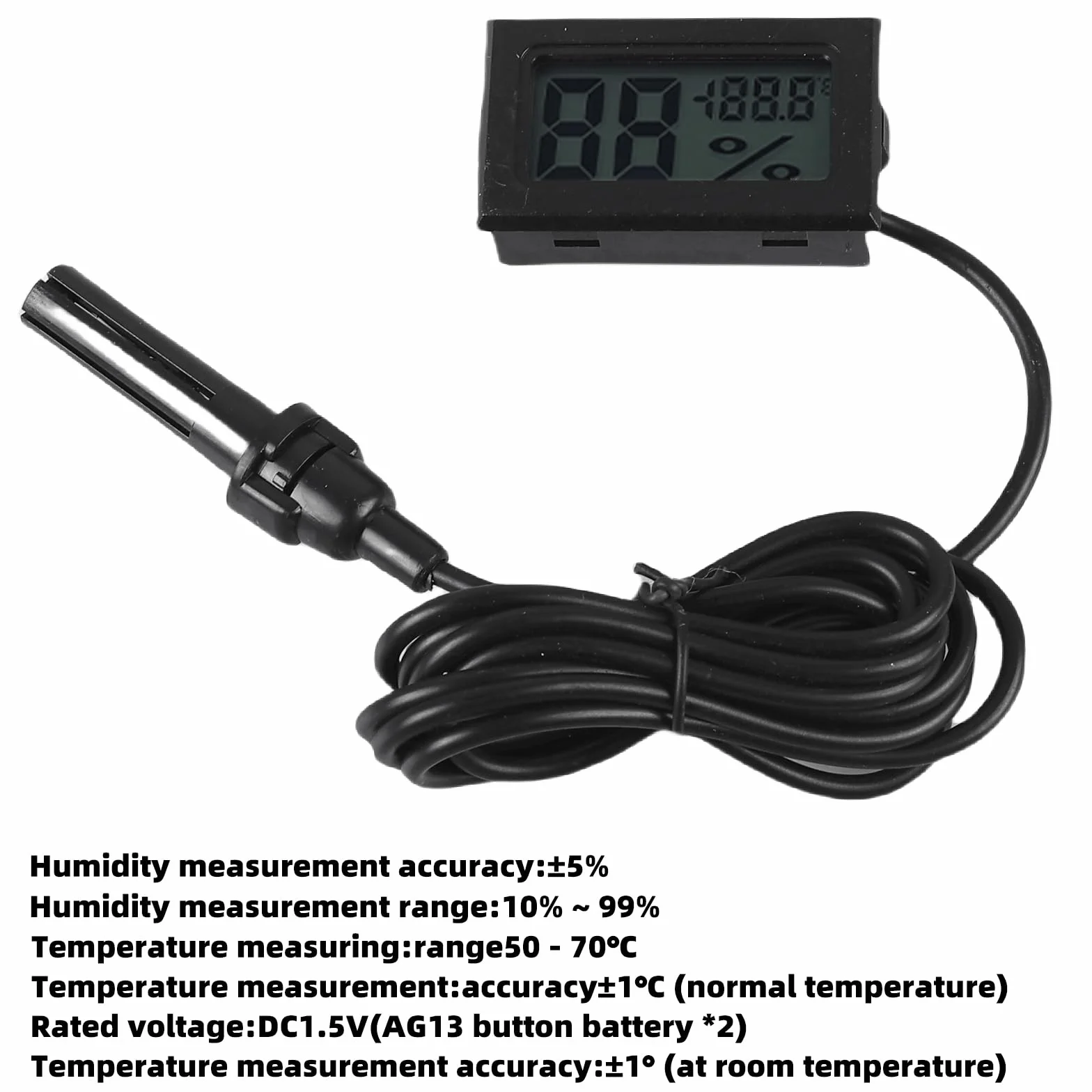 Lot de 6 mini thermomètres numériques LCD avec capteur et câble de 1,5 m pour reptiles, incubateurs et aquariums