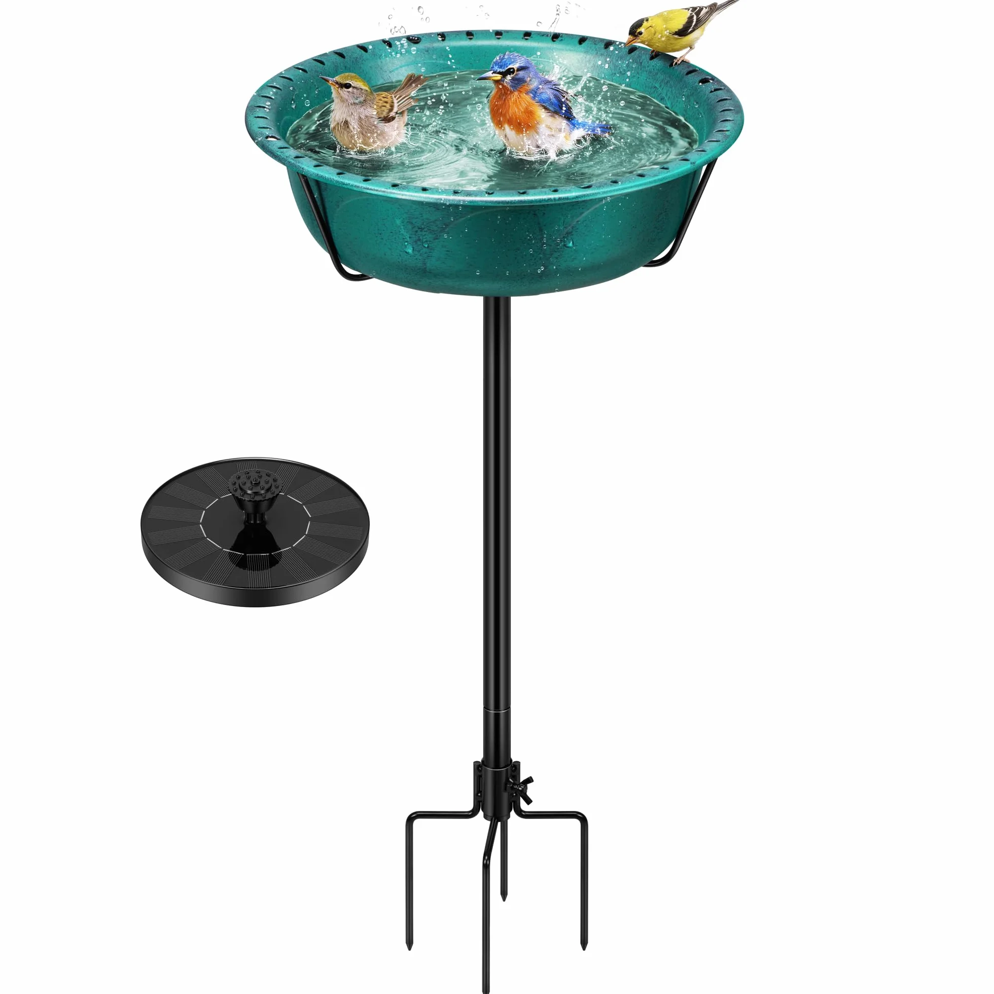 VIVOHOME Fontaine Solaire pour Bain d'oiseaux en Polyresine 74cm Mangeoire Extérieure sur Pied avec Tige en Métal