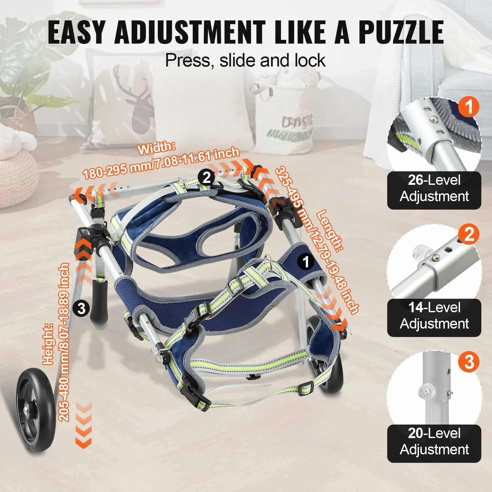 VEVOR Fauteuil Roulant pour Chien 2 Roues pour Pattes arrières, Fauteuil Roulant pour Animaux de Compagnie léger et réglable