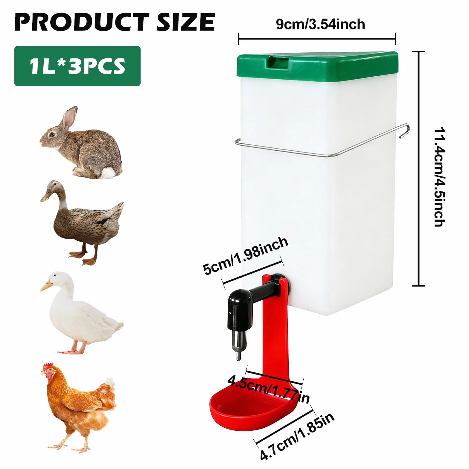Lot de 3 abreuvoirs pour lapins 1000 ml distributeur d'eau automatique suspendu sans goutte pour rongeurs