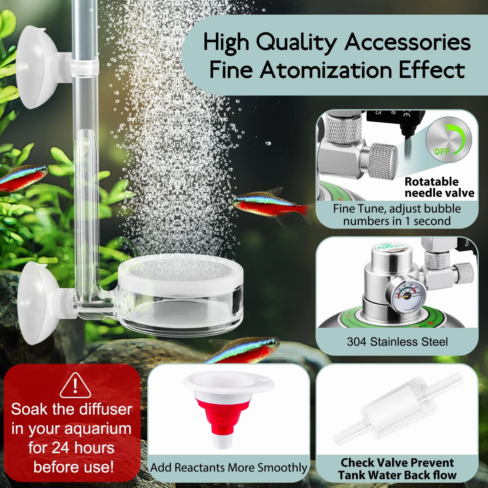 Zestaw generatora CO2 do akwarium 2L, regulator, zawór igłowy, elektrozawór, licznik bąbelków do zbiornika 20-60L