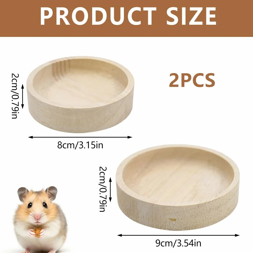 Bekecidi Lot de 2 Gamelles en Bois pour Hamster, 2 Tailles