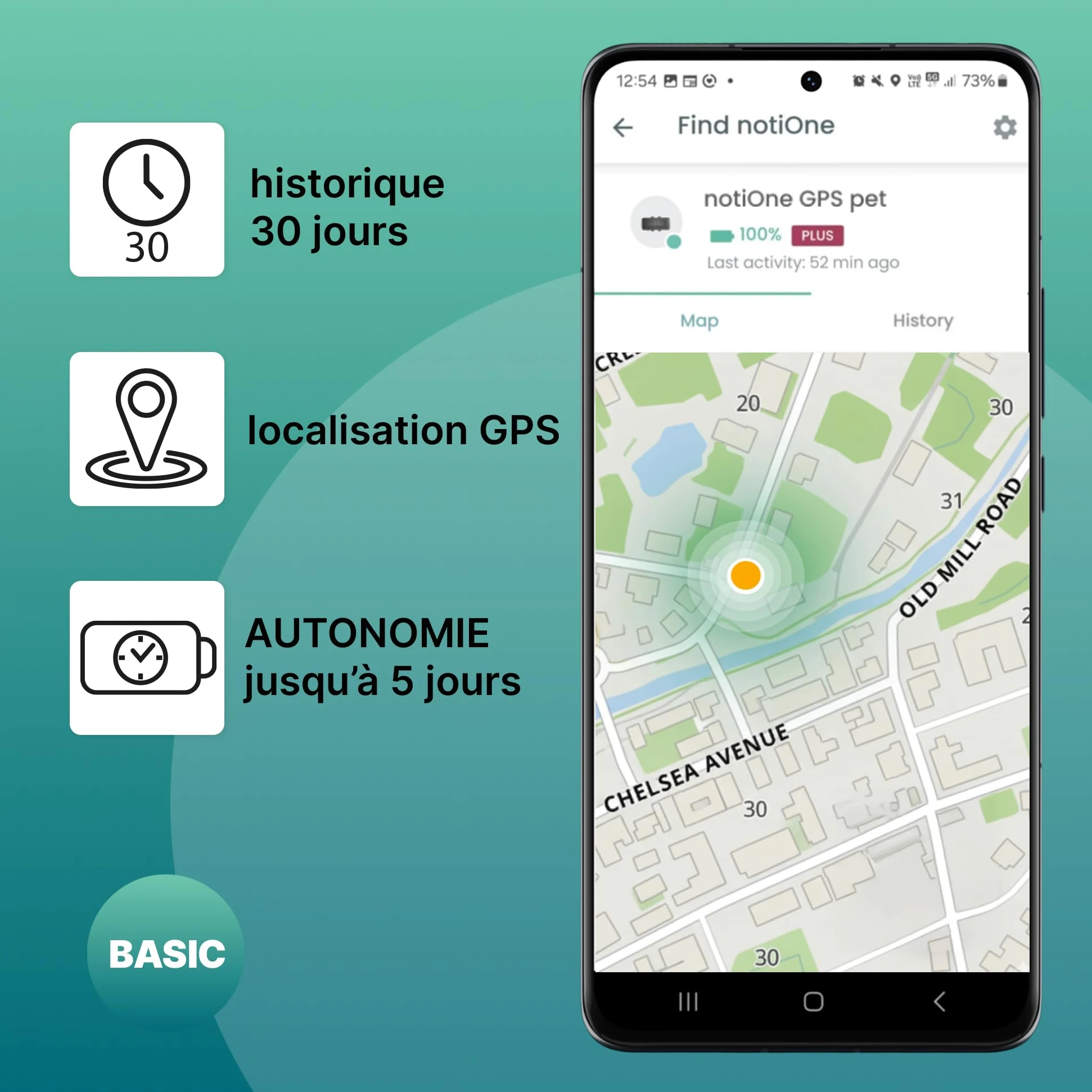 Traceur GPS Pet Basic pour Animaux sans Abonnement | Mini Traceur Chien & Chat, Étanche Collier GPS - Fonctionne dans Un Pays Européen au Choix