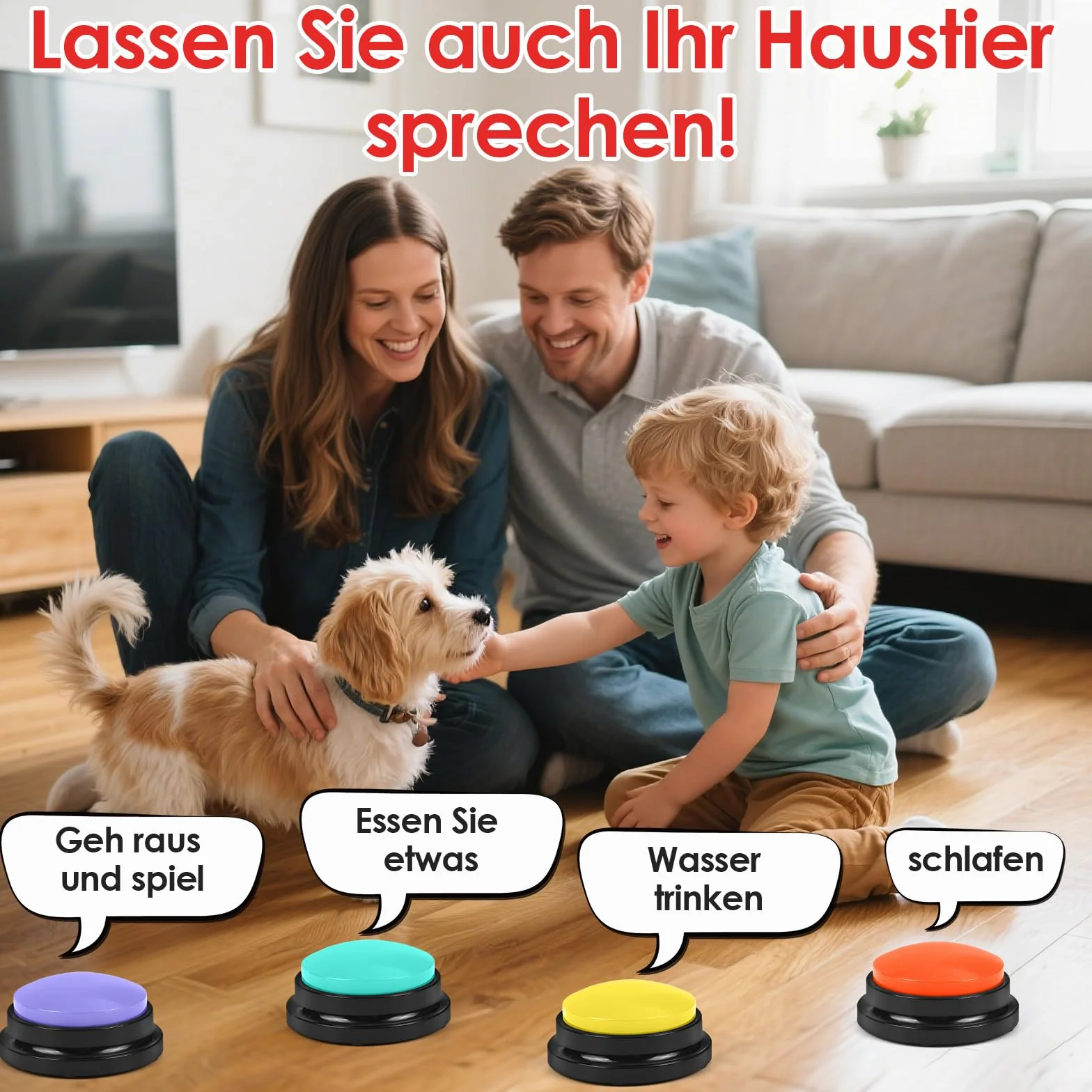 Lot de 6 buzzers avec enregistrement 30 secondes pour chien, jouet d'intelligence