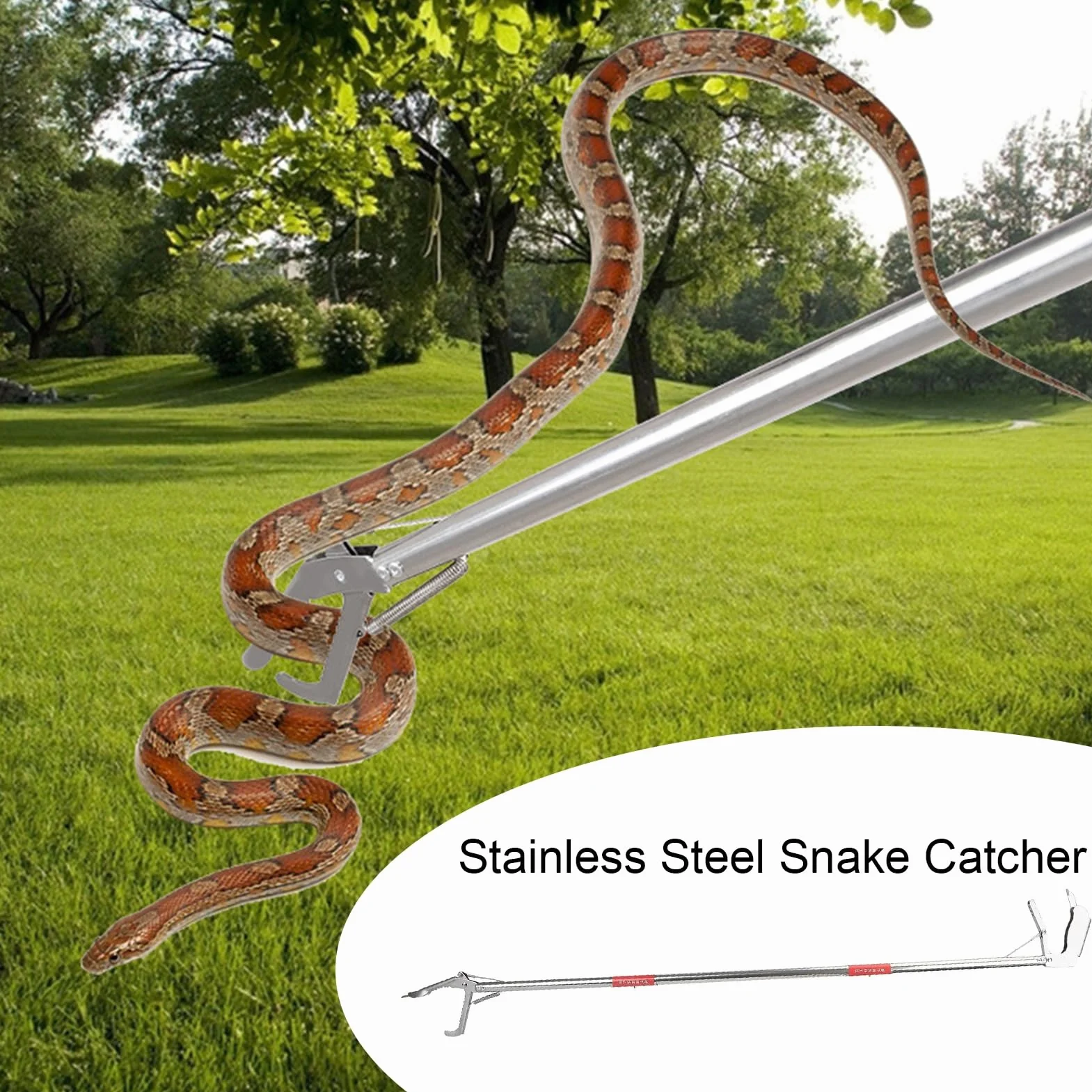 Attrape-serpent dentelé double face en acier inoxydable, pince à mâchoire large pour reptiles avec poignée antidérapante pour serpents, souris, serpents à sonnette, argent