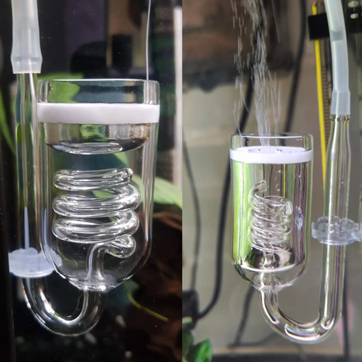CO2 Diffuseur Aquarium Verre Spirale Atomiseur Bulle Compteur Ventouse Planté Fish Tank