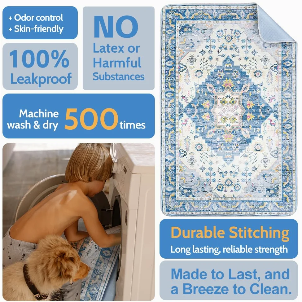 Lot de 2 tapis hygiéniques lavables pour chiens, tapis d'entraînement réutilisables pour chiot, 121,9 x 81,3 cm, super absorbants, imperméables, tapis de propreté antidérapants, tapis de litière pour