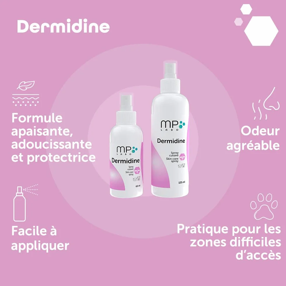 MP Labo Dermidine Spray Hygiène Cutanée Chien Chat Calendula Centella Asiatica Calmant Emollient Hydratant 125 ML