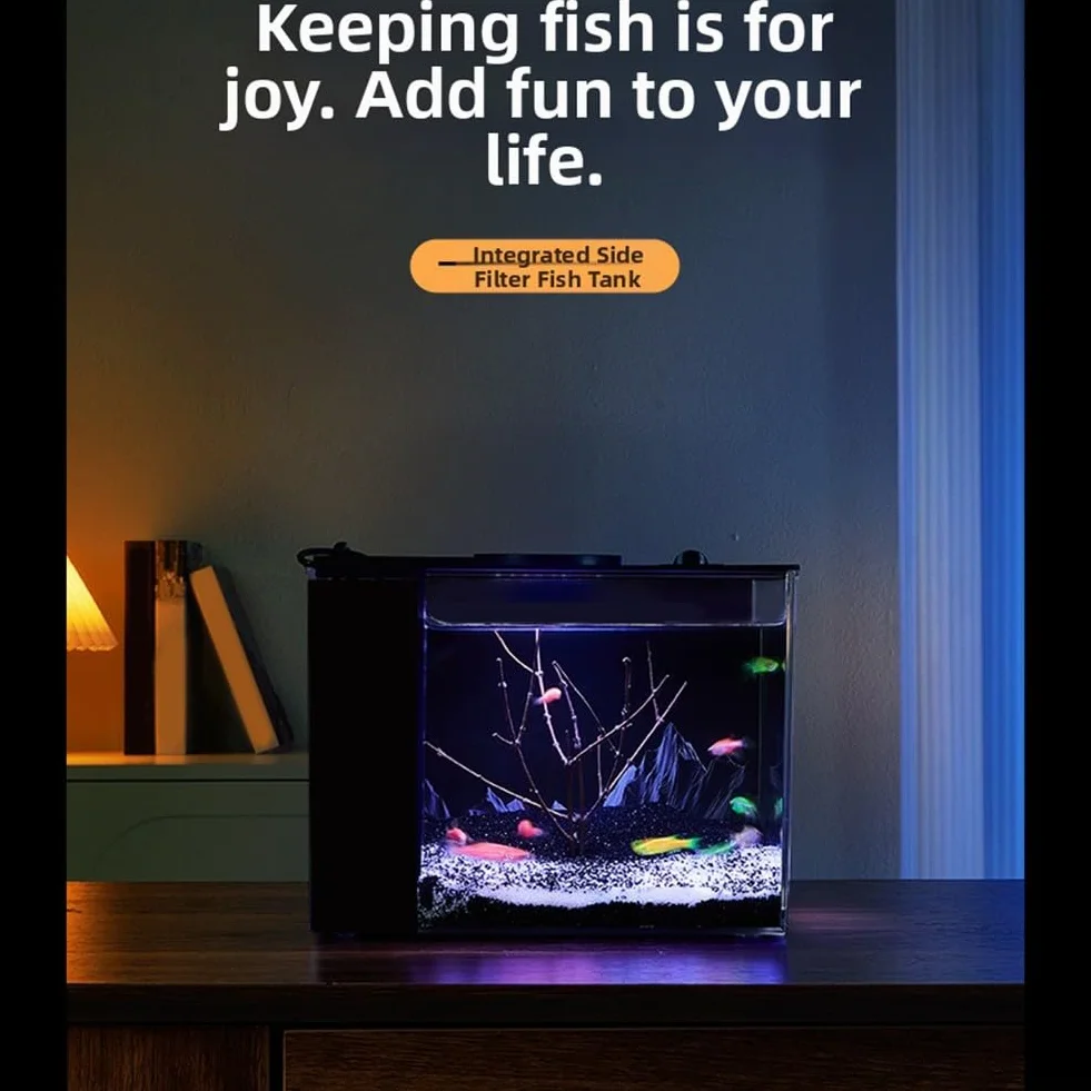 Aquarium auto-circulant avec lumière LED 160 l/h filtre intégré kit écologique pompe (S)