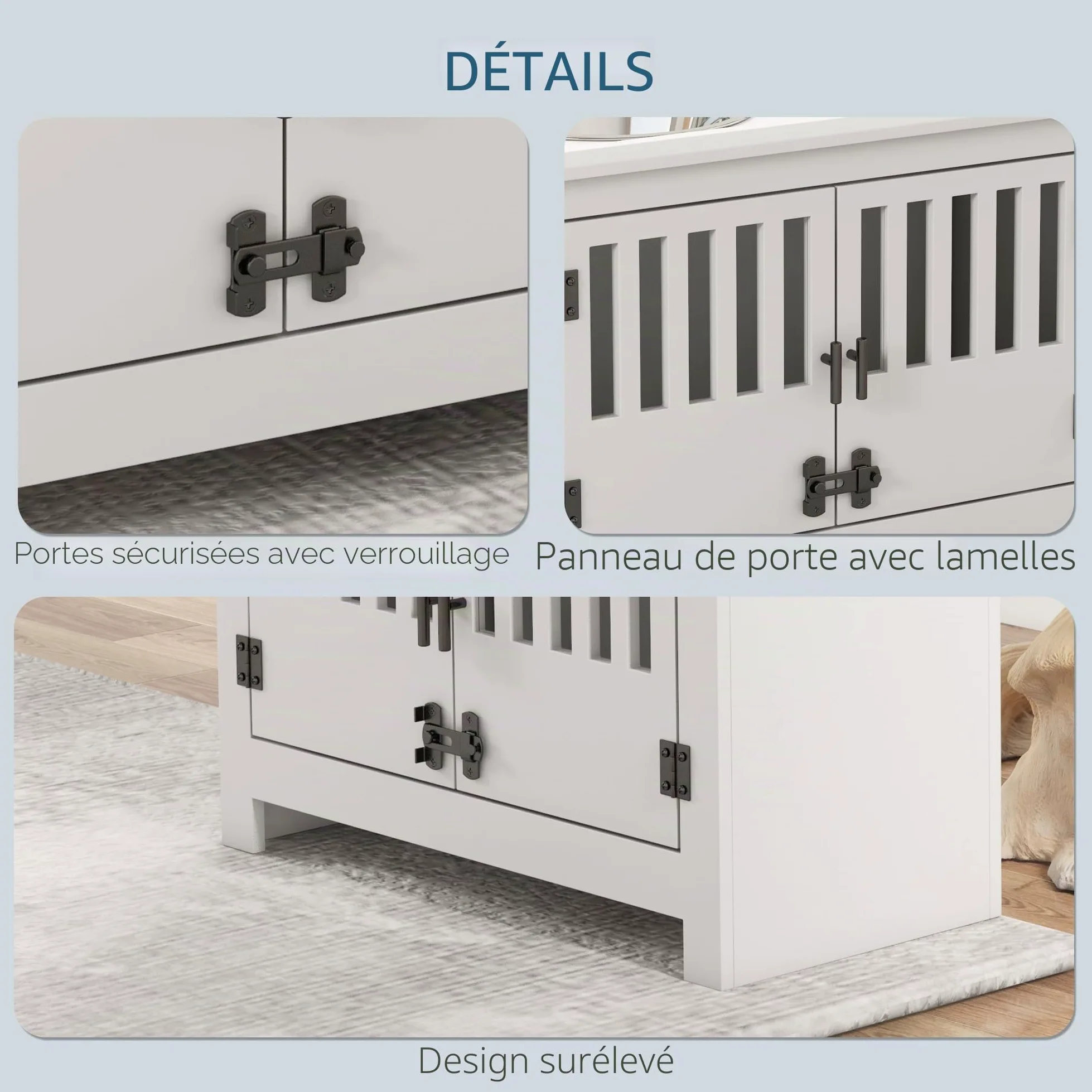 PawHut Grandes gamelles surélevées avec Armoire de Rangement 37L Blanc | Support gamelle surélevée, gamelle nourriture, station alimentation chien