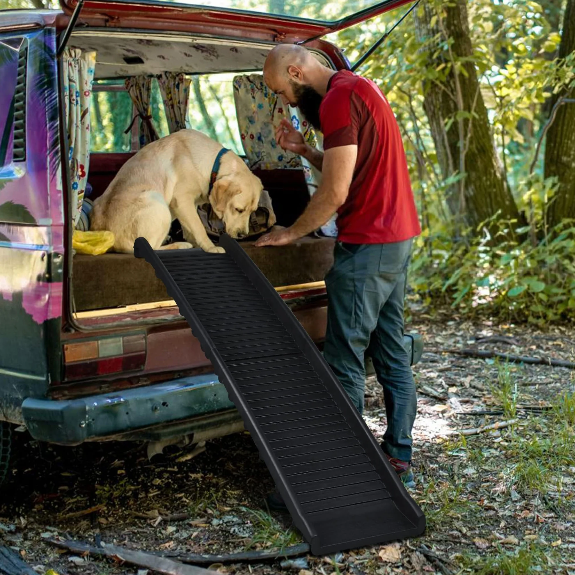 LZQ Rampe pour chien et animal de compagnie - Pliable - Antidérapante - Pour grands animaux de compagnie jusqu'à 90 kg - Noire