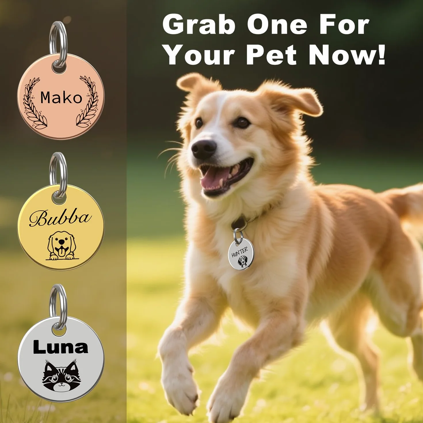 Médaille d'identification double face personnalisée en acier inoxydable poli pour chien et chat