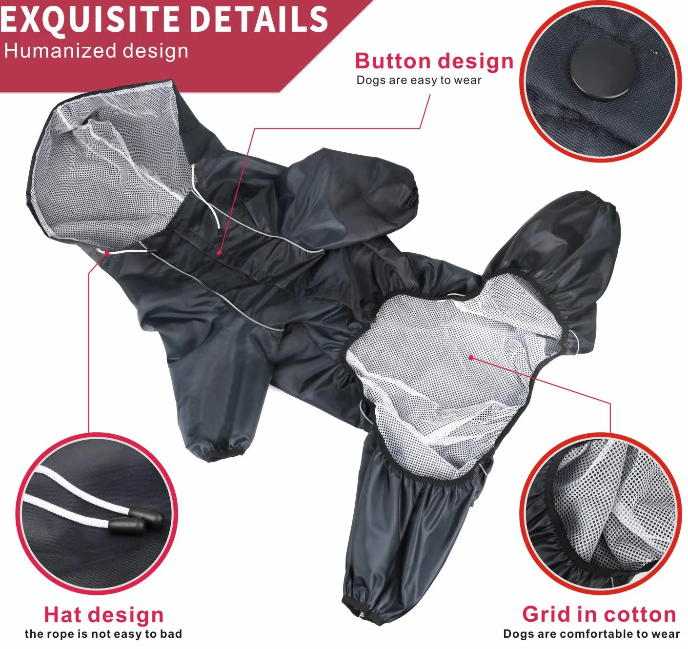 Idepet Imperméable pour Chien avec Capuche et Trou de col,Poncho de Pluie pour Chien Hoodies réfléchissants pour Chiens de Petite Taille et de Grande Taille