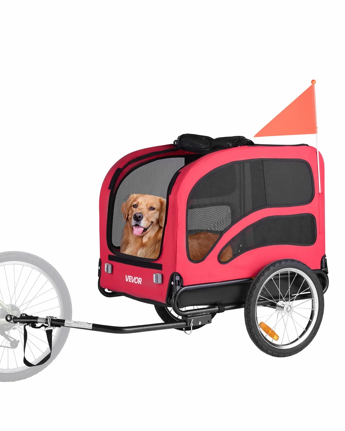 VEVOR Remorque de Vélo Chien Pliable Charge 45 kg Porte Animaux de Compagnie de Vélo Cadre Facile à Plier avec Roues à Dégagement Rapide, Coupleur de Vélo Universel,Réflecteurs, Drapeau