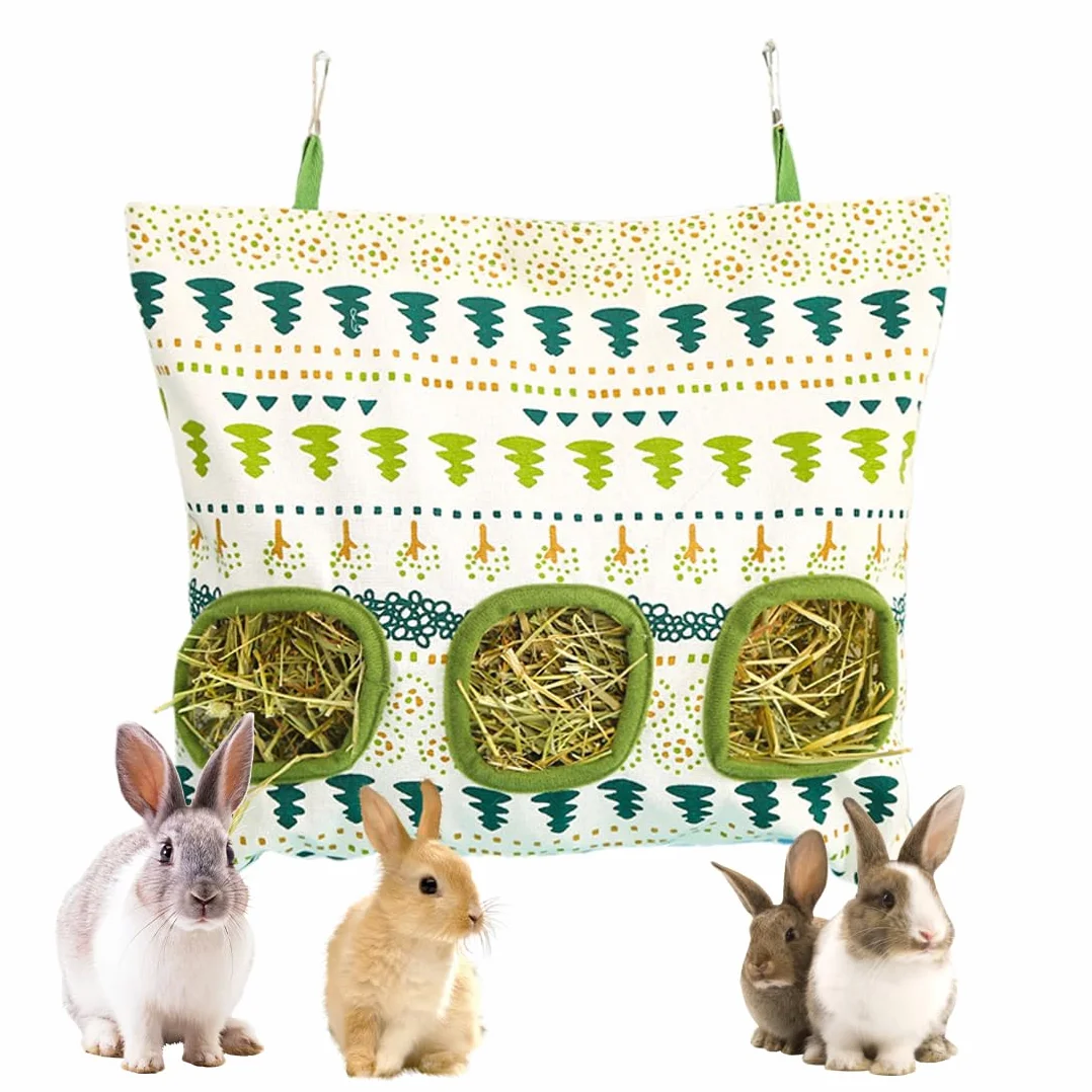 Sac à Foin Suspendu Râtelier Foin Lapin Filet à Foin 3 Trous pour Cochon d'Inde Chinchilla Hamster Petits Animaux