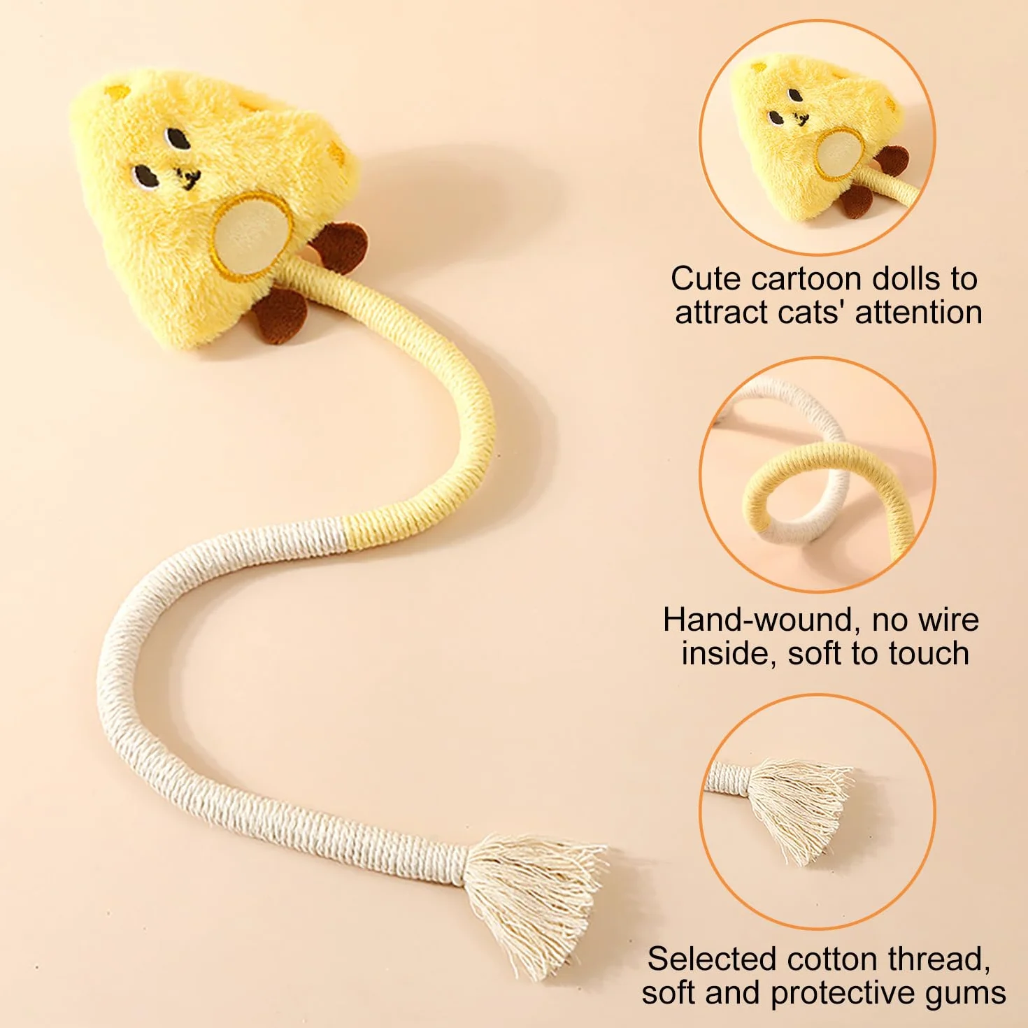 Jouet pour Chat Interactif à Mâcher Nettoyage des Dents Naturel Jaune
