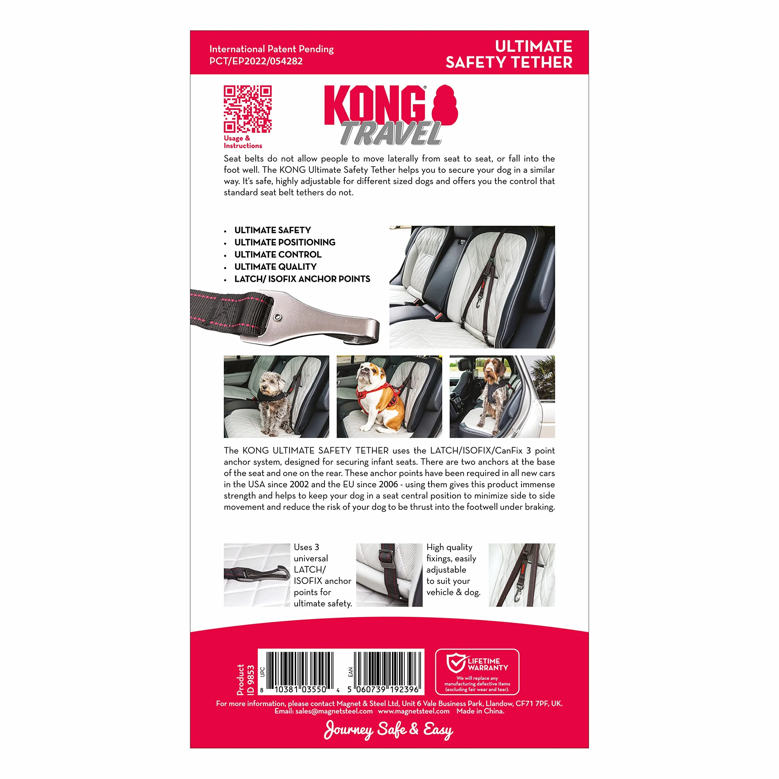 Kong Attache de sécurité Ultime, Ceinture de Sécurité Voiture pour Chien
