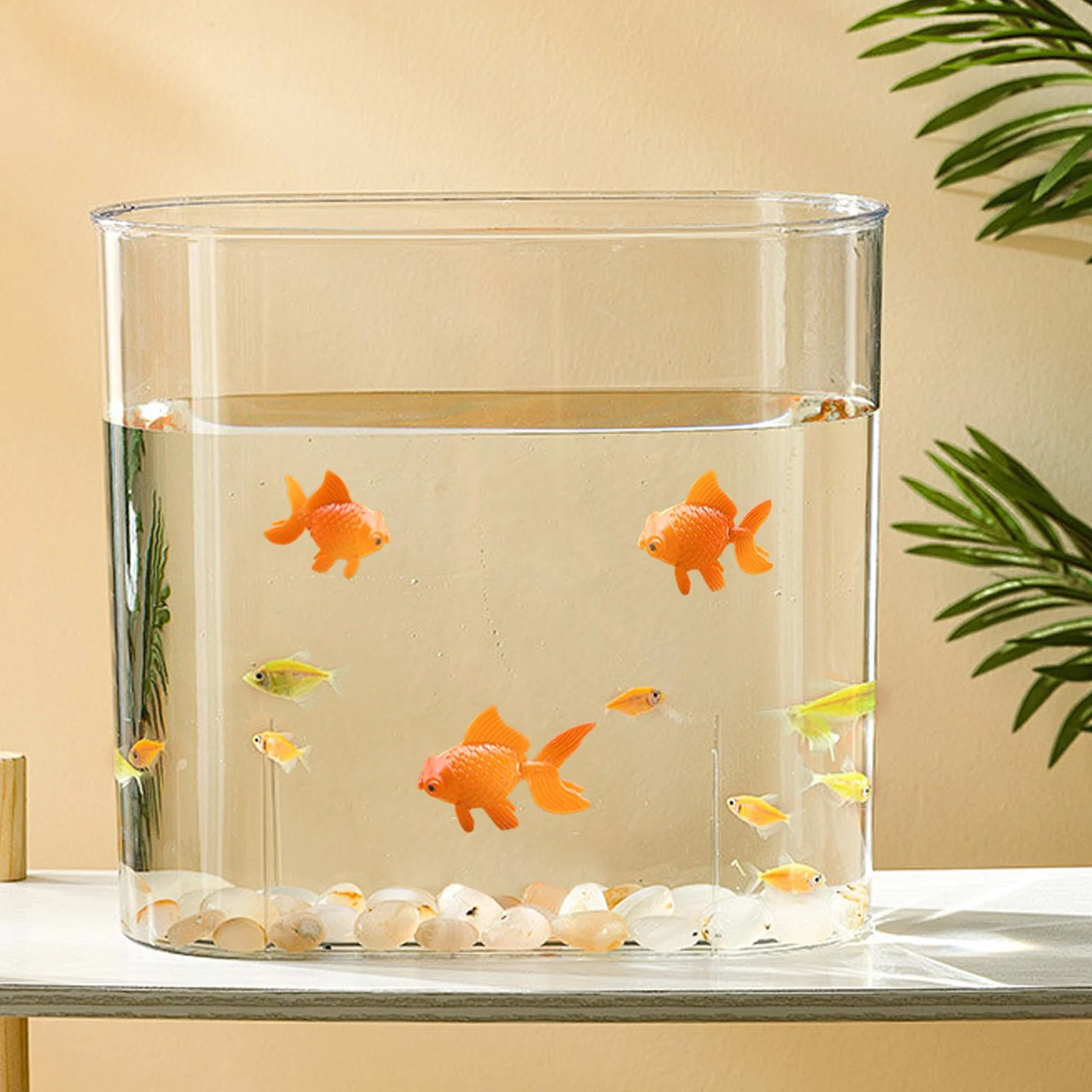 10 Pièces Poissons Artificiels Flottants pour Aquarium, Décors Poisson en Plastique (Orange)