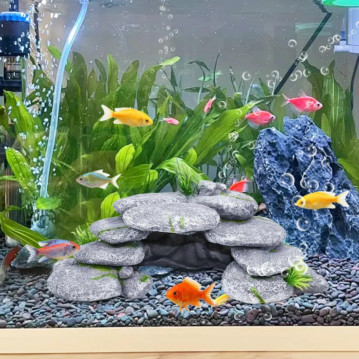 Cachette Aquarium Tortue 23x12.5x7.5cm Décoration Résine Pierre Cachette Grotte Reptile Poisson