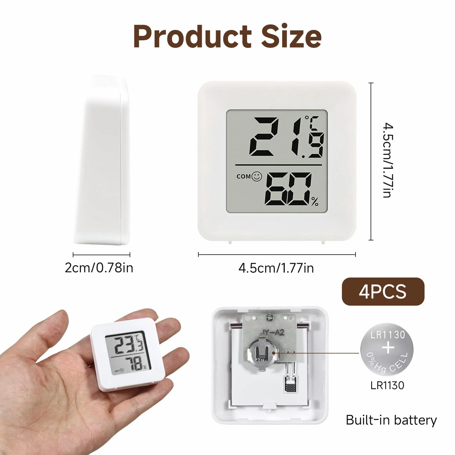 Lot de 4 petits thermomètres et hygromètres numériques d'intérieur - Moniteur de température/thermomètre d'intérieur