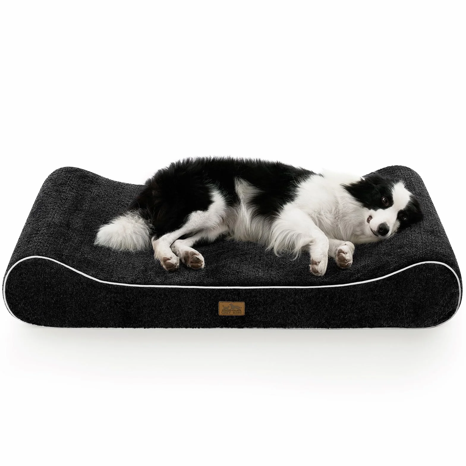 COZY KISS Panier Chien XL Orthopedique - 130x90x20 cm Lit pour Chiens Grande Taille avec Bord Surélevé, Coussin Lavable pour Chien avec Mousse Confort Renforcée, Imperméable et Antidérapant, Noir