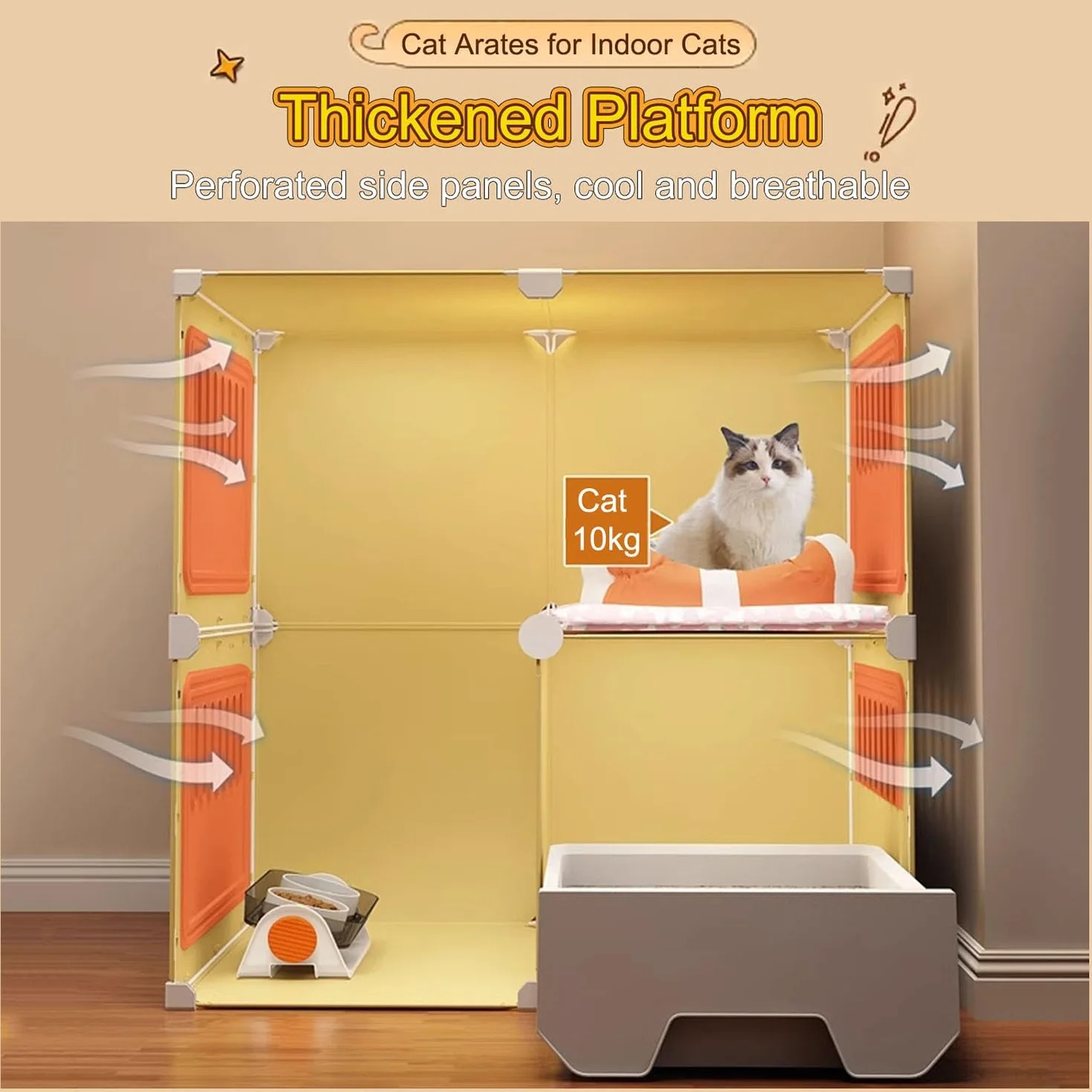 Cage pour Chat avec Portes Maisons d'intérieur Parc avec bac à litière Forte capacité Charge Facile Nettoyer Installer Paquet 2 Taille B-71x4