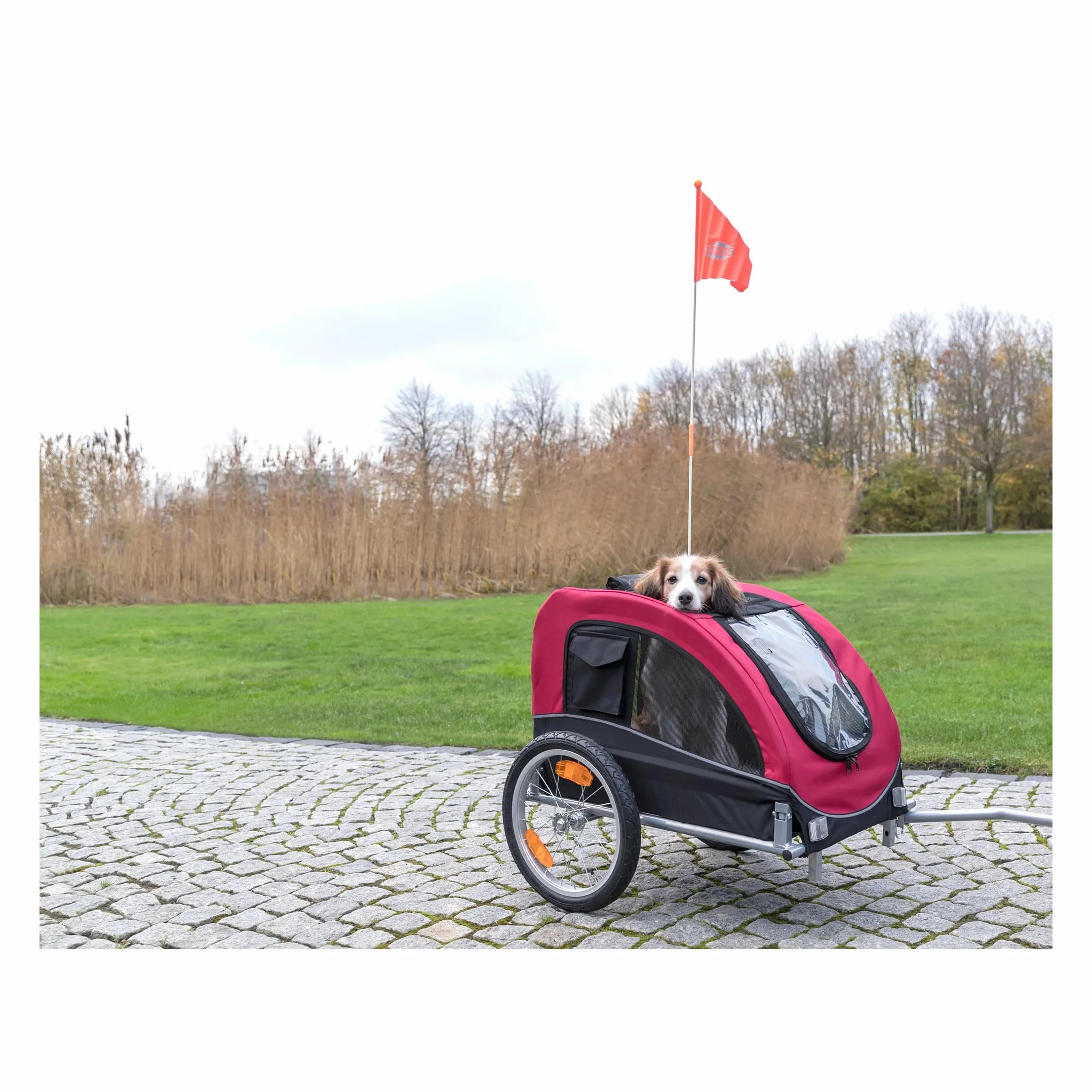 Trixie Remorque de Vélo pour Chien Noir Rouge Taille M 63 x 68 x 75/137 cm