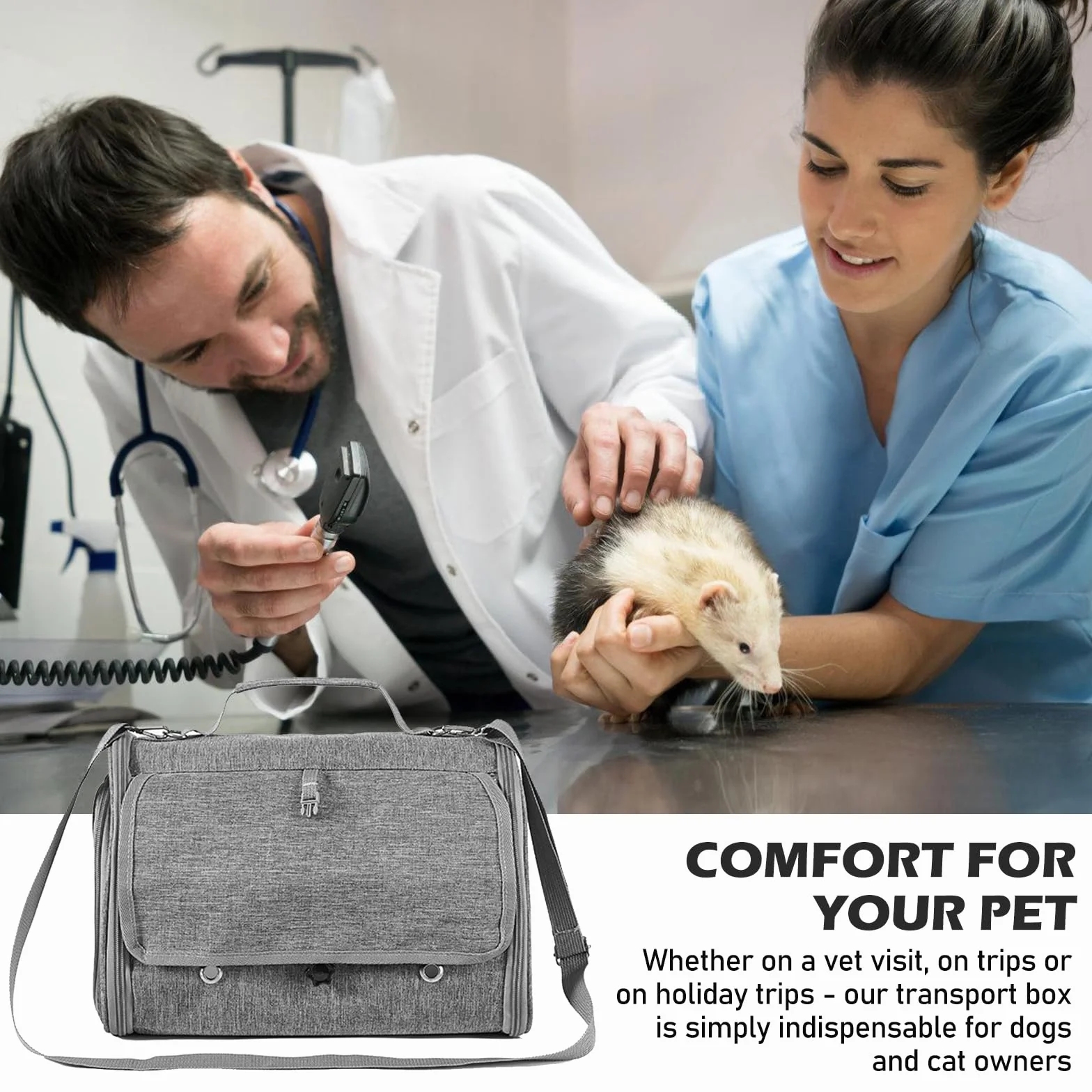 Sac de transport pour animal de compagnie avec coussin, ouverture latérale pour chat et cochon d'Inde