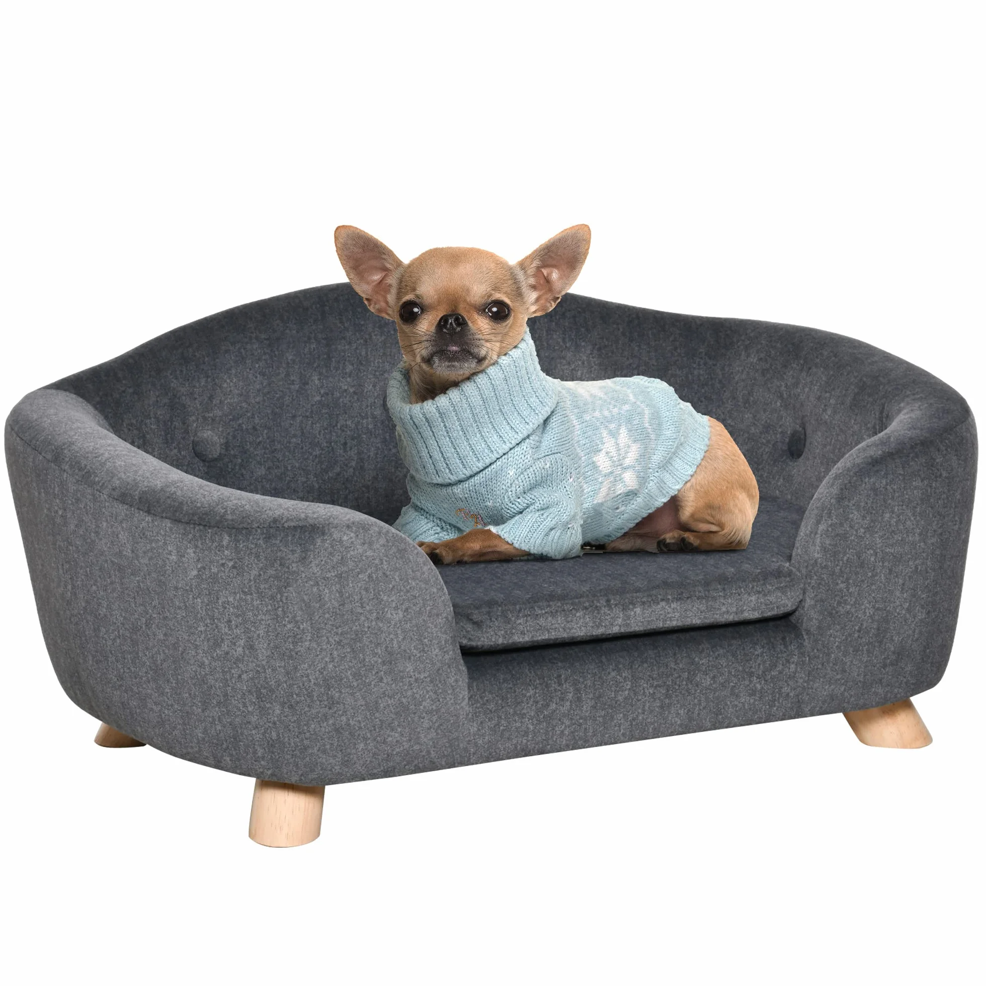 PawHut Canapé Lit Panier Chien Chat Pieds Bois Massif 70x47x30 cm Gris Anthracite