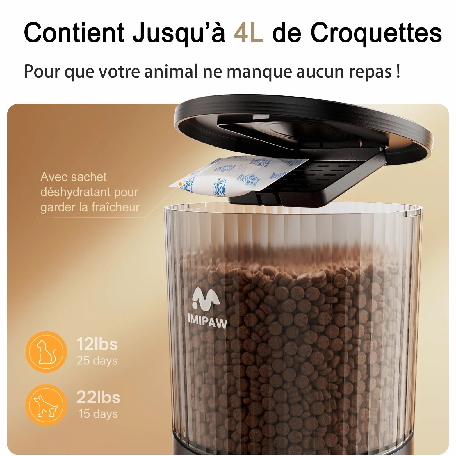 IMIPAW Distributeur Croquettes Chat Automatique WiFi 5G 2.4G Contrôle App 10 Repas par Jour 4L Mangeoire Nourriture Sèche