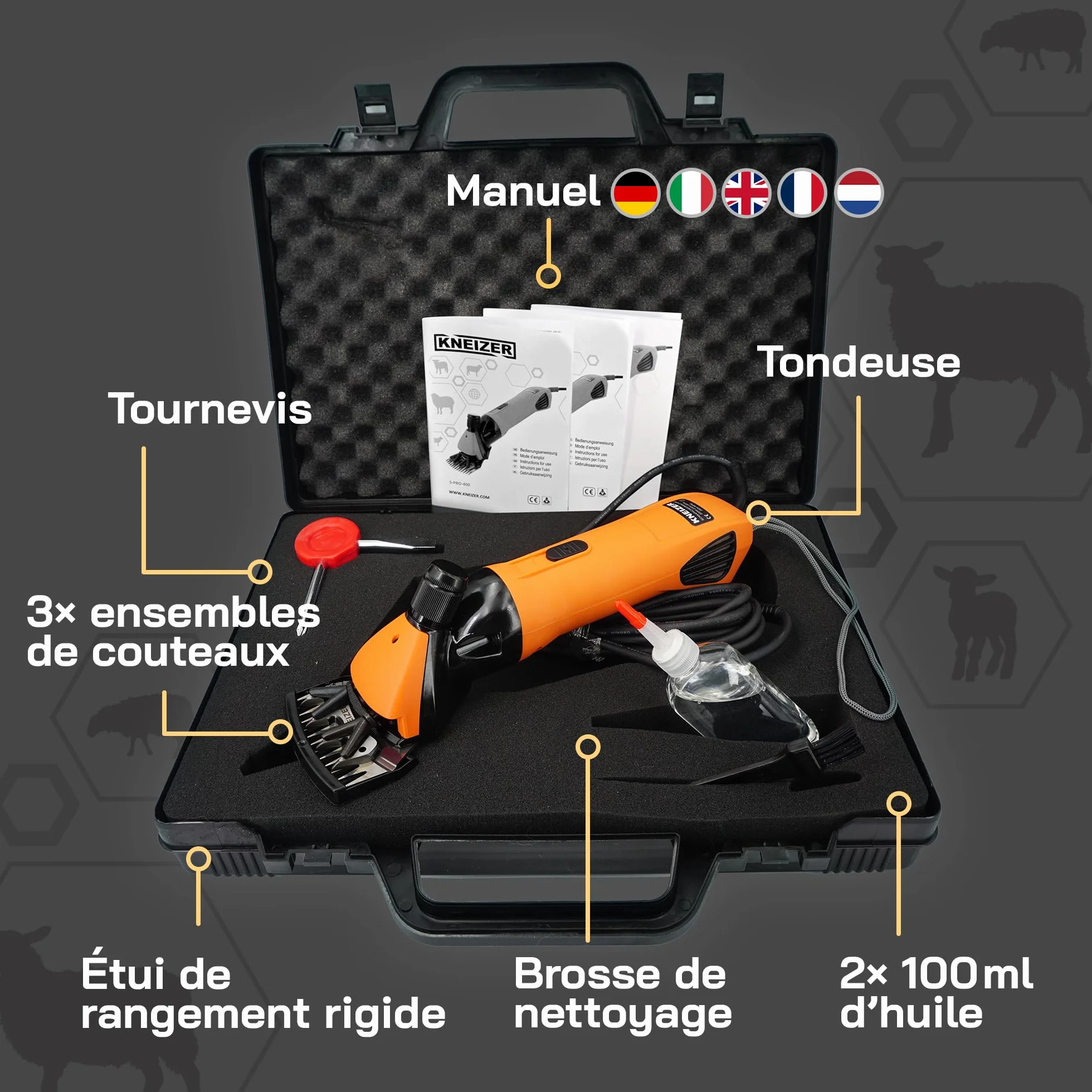 KNEIZER Tondeuse Électrique pour Moutons Kit Complet Lames Remplaçables Moteur Puissant
