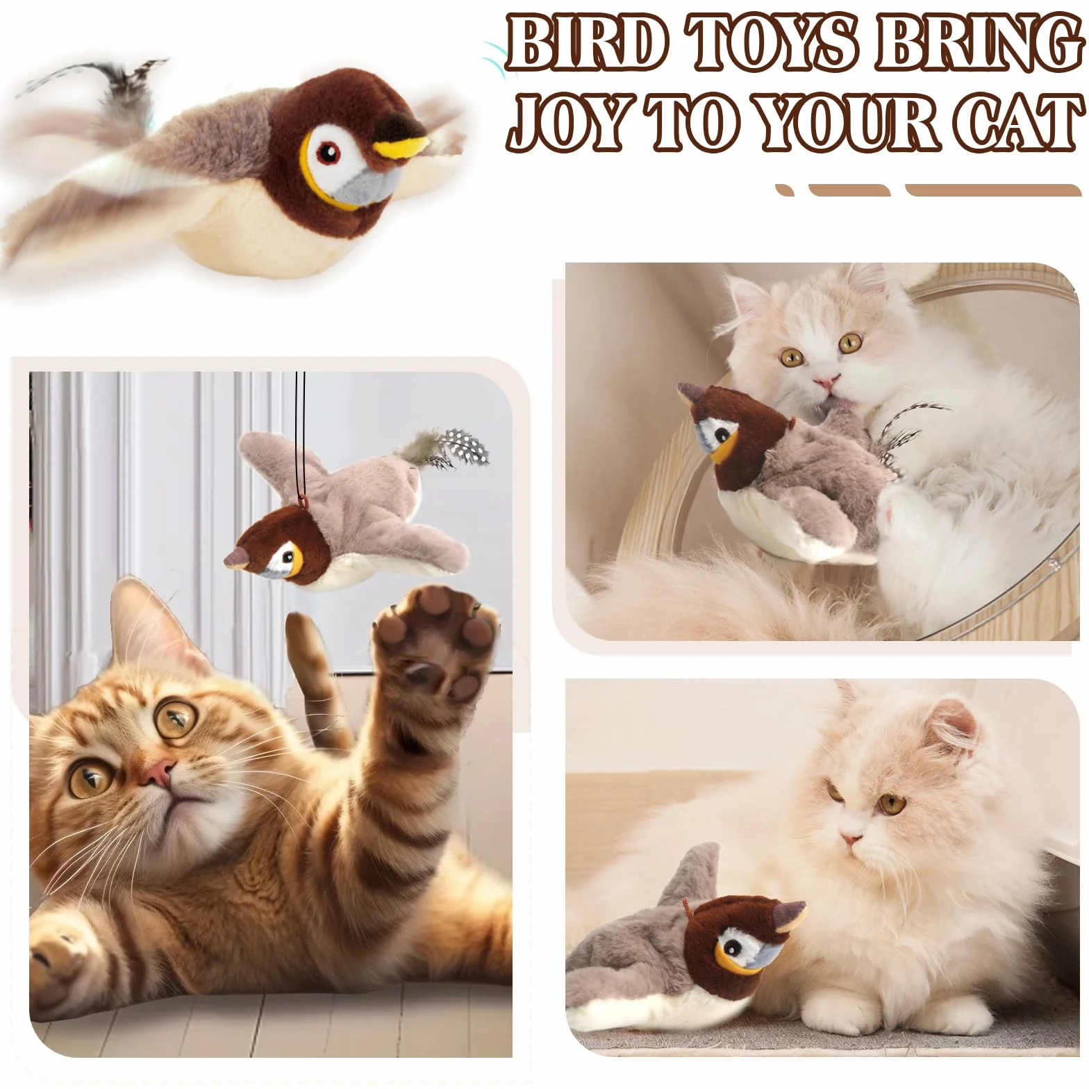 Oiseau Volant Chat Jouet Interactif Ailes Battantes Rechargeable Lavable Intérieur Chaton Adulte