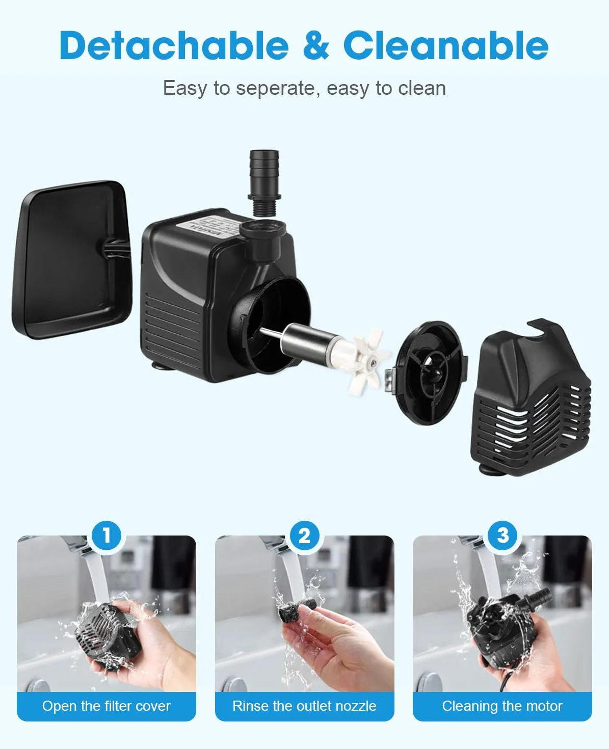 MOSFiATA Pompe à Eau Immergée 25W 1500 L/H Silencieuse Submersible pour Aquarium Fontaine Jardin avec 2 Buses 1,5M Tuyau