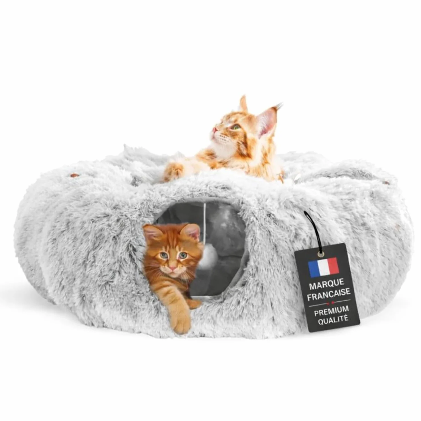 One PETS-TOP Tunnel Chat Rond XXL en Peluche Douce – Lit Tunnel Cachette Confort – Cabane Intérieure pour Chat – Cat Tunnel (Gris Perle)