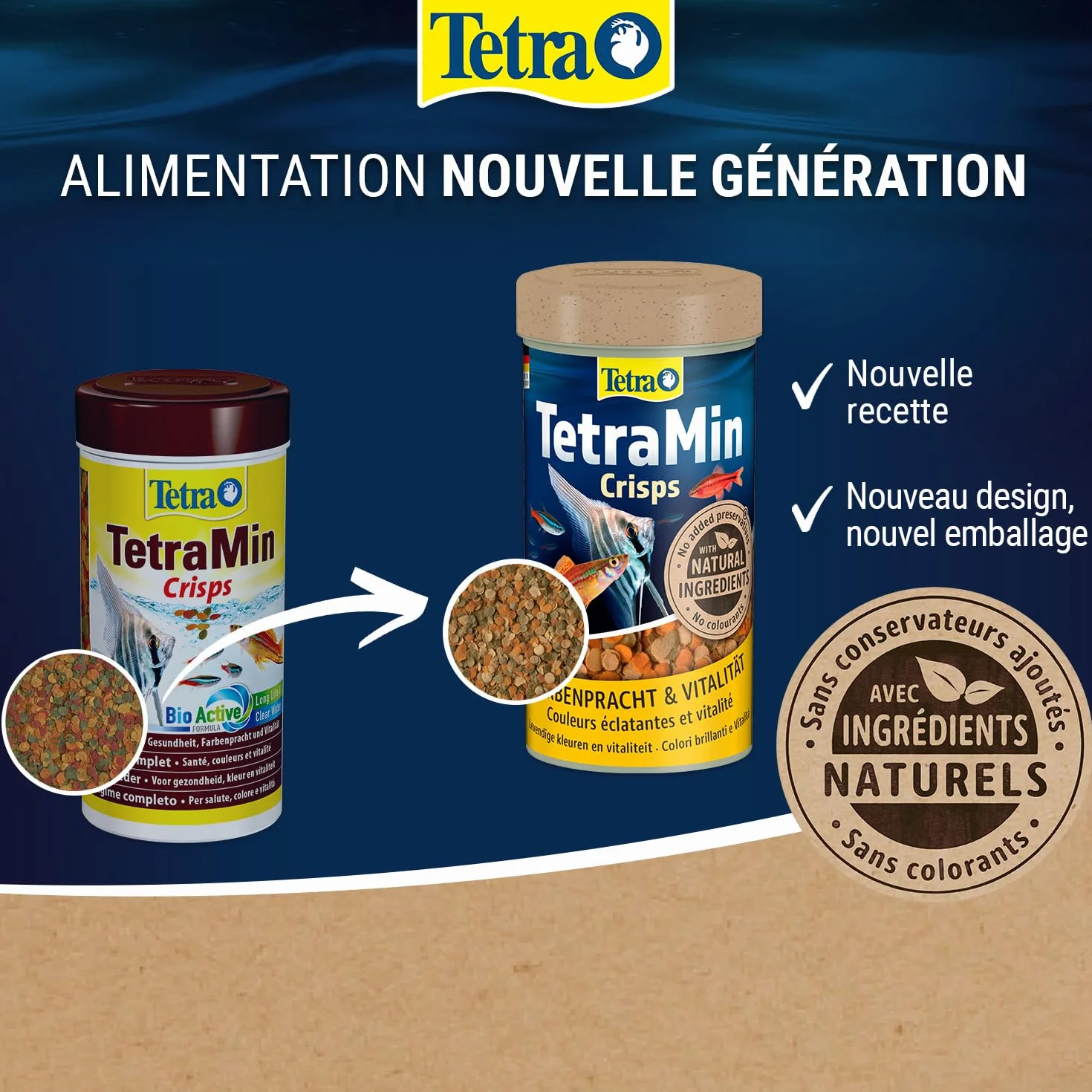 TetraMin Crisps Nutri Evolution Aliment Complet Crisps Poissons Tropicaux Ingrédients Naturels Sans conservateurs Sans colorants Boîte PET recyclé 250 ml
