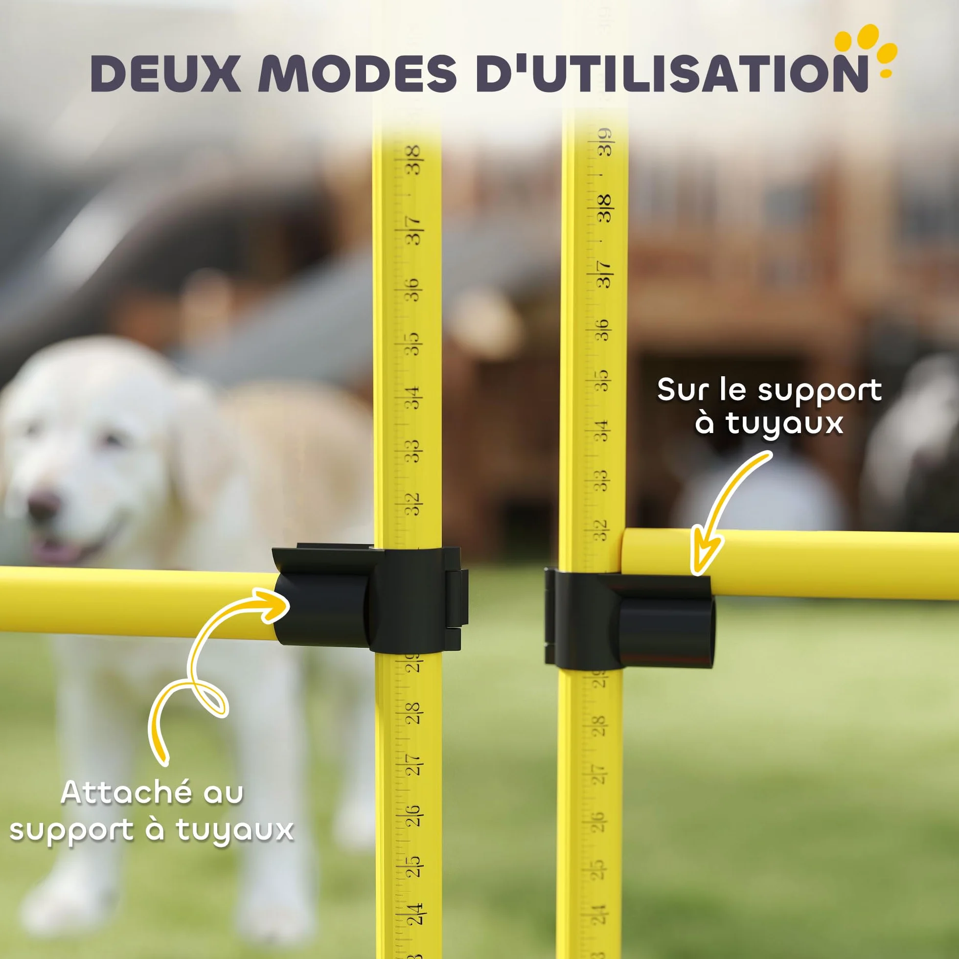 PawHut Kit d'Agilité pour Chien avec 4 Haies de Saut Réglables, Sac de Transport, Jaune et Orange